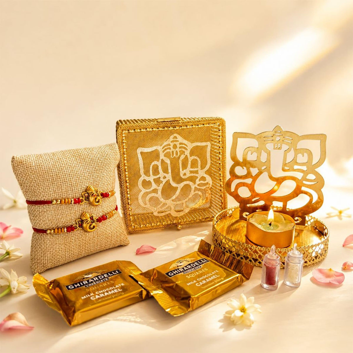 LoveNspire Raksha Bandhan Premium Gift Hamper for Brother & Bhabhi - Designer Rakhi Bracelet Set with Elegant Gift Box, Chocolates, & Roli Chawal