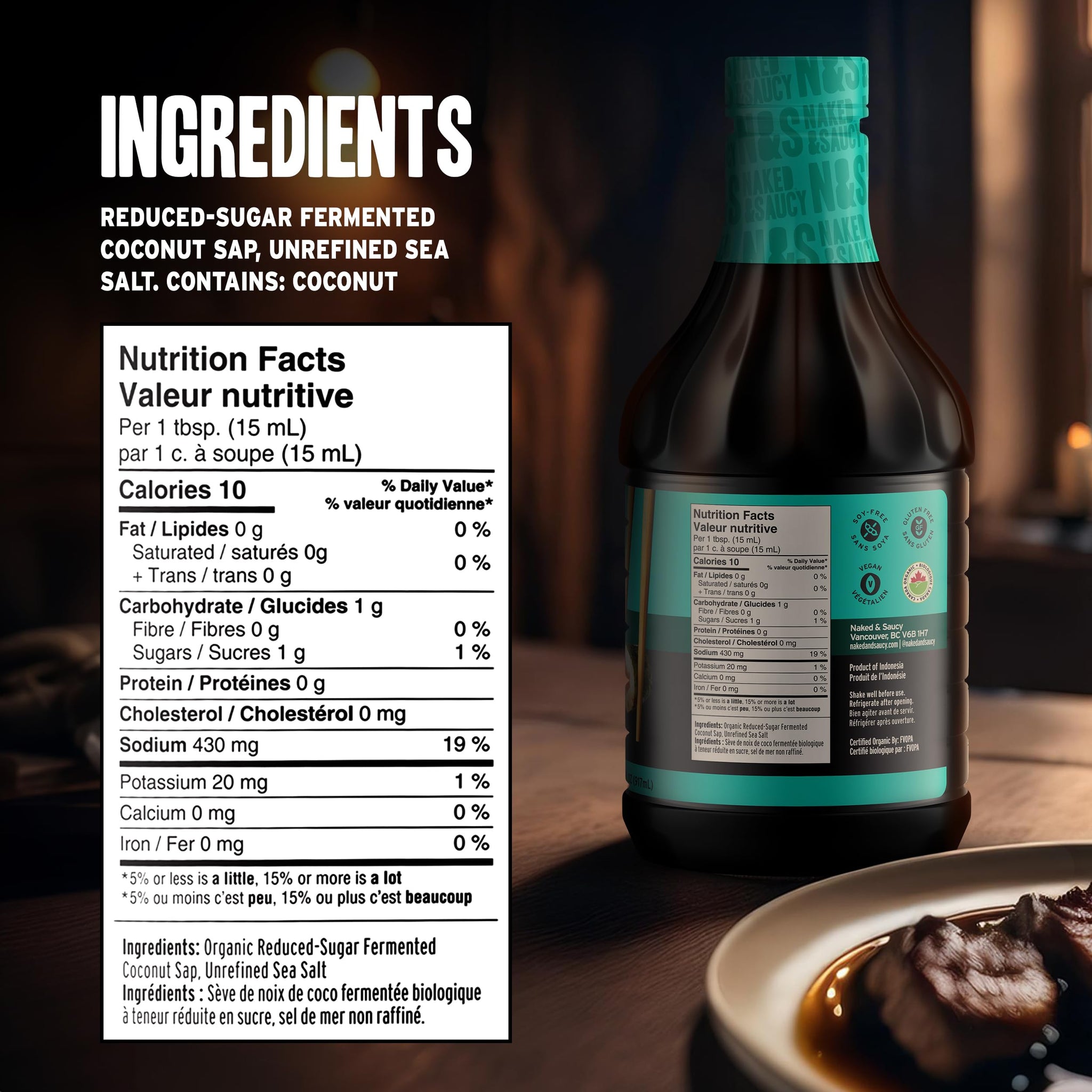 Naked & Saucy Reduced Sugar Coconut Aminos, Soy Sauce Substitute, 31 fl oz