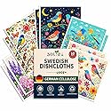 10 PCS Birds Print Swedish Dishcloths for Kitchen 100% Biodegradable, Reusable Cellulose Sponge Cloths Ultra Absorbent, Eco Friendly Cleaning Towels