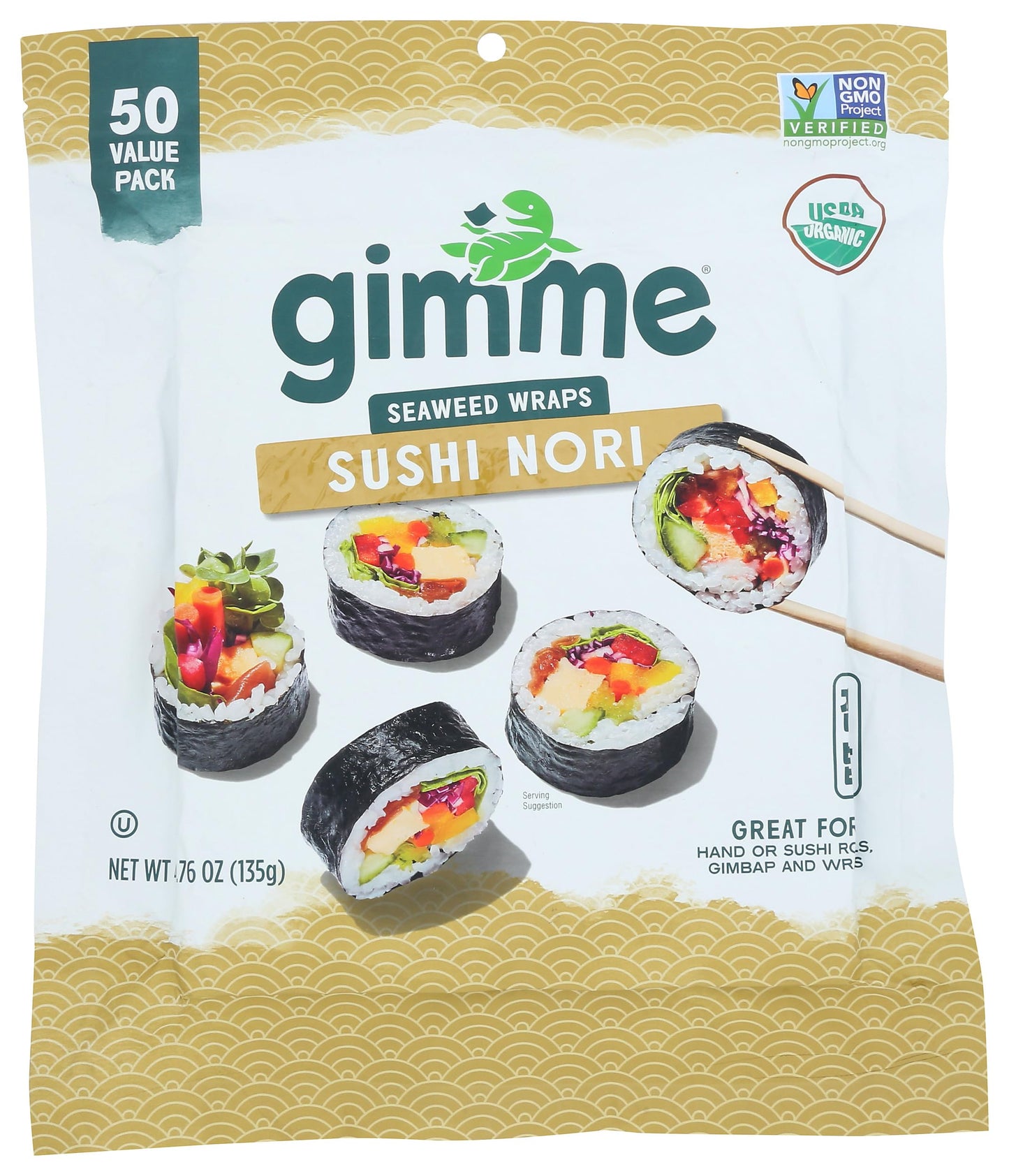 Gimme Seaweed Sushi Nori Premium Organic Roasted Seaweed 50 Sheets in Resealable Container, Keto, Vegan, Gluten-Free, Restaurant-style Sushi Nori