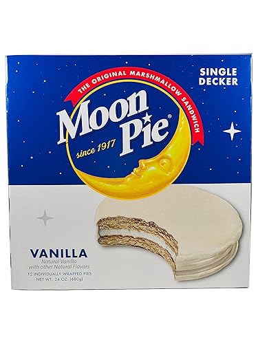 Moon Pie Single Decker - Vanilla. The Original Marshmallow Sandwich, 12 Pies per box.