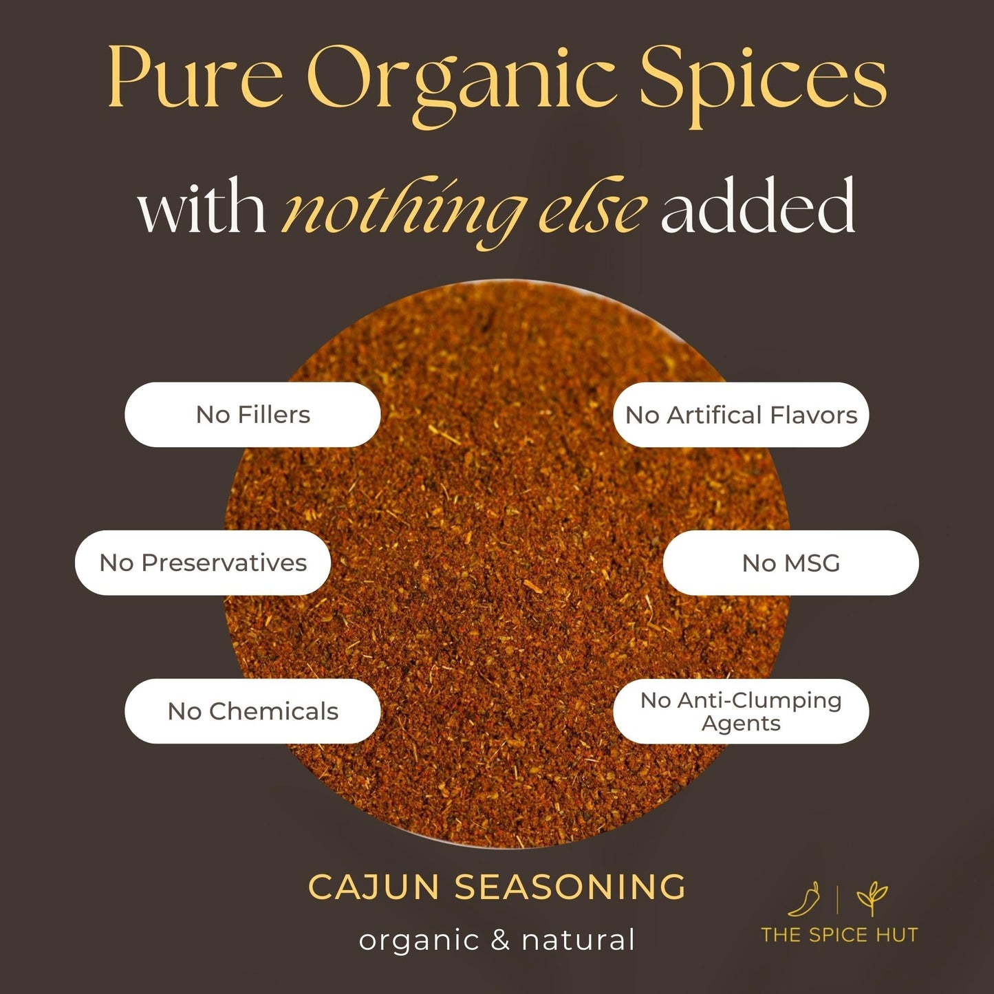 Spice Hut - Cajun Seasoning Mix Organic, No Salt, Louisiana Spice Blend for Cooking Flavorful Southern Soul Food, Turkey, Fries, Meat, Veggie Dishes