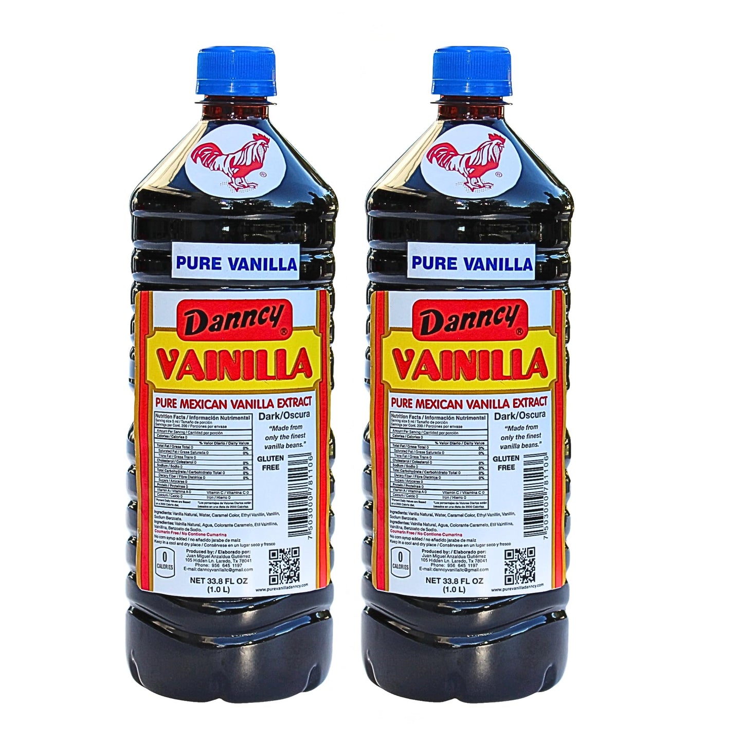 Danncy Vanilla Dark 33.8 fl oz (1L) 2 Pack Authentic Mexican Vanilla Extract