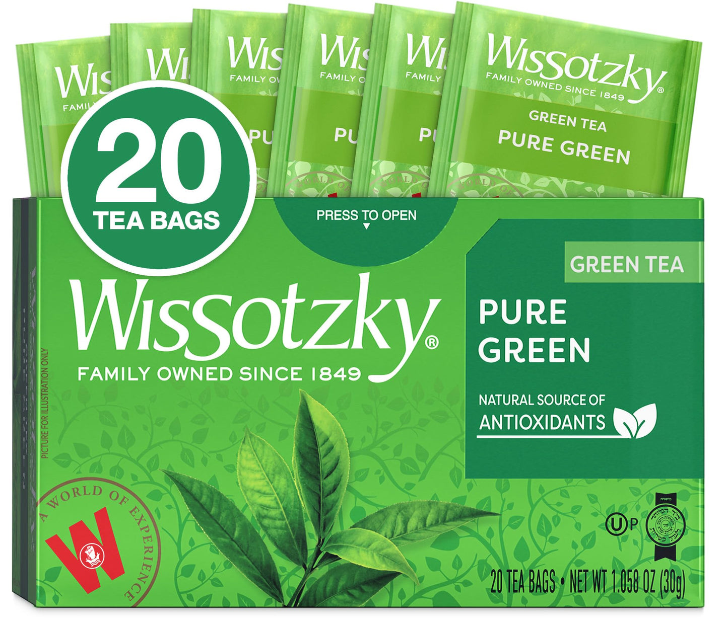 Wissotzky Pure Green Tea, 20 Tea Bags | Antioxidant Rich | Real Green Tea