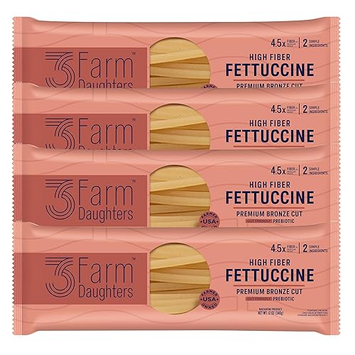 Three Farm Daughters High Fiber Pasta Fettuccine Pack, Irresistible, Low GI, Non GMO Fettuccine Pasta Noodles, Low Net Carb, Made in the USA from Just