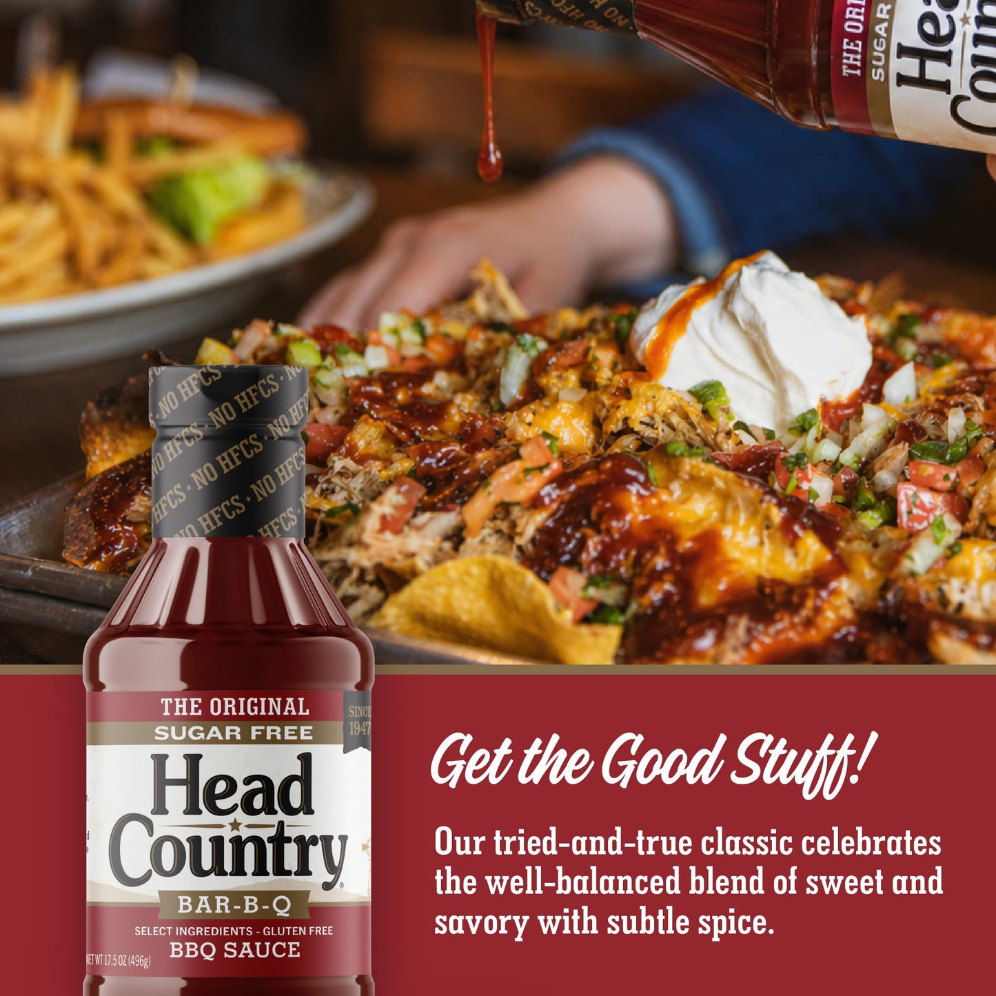 Head Country Sugar Free BBQ Sauce, Original | 17.5 Ounce | Sweet & Savory Championship Barbeque Sauce For Chicken, Pork, Ribs & Burgers