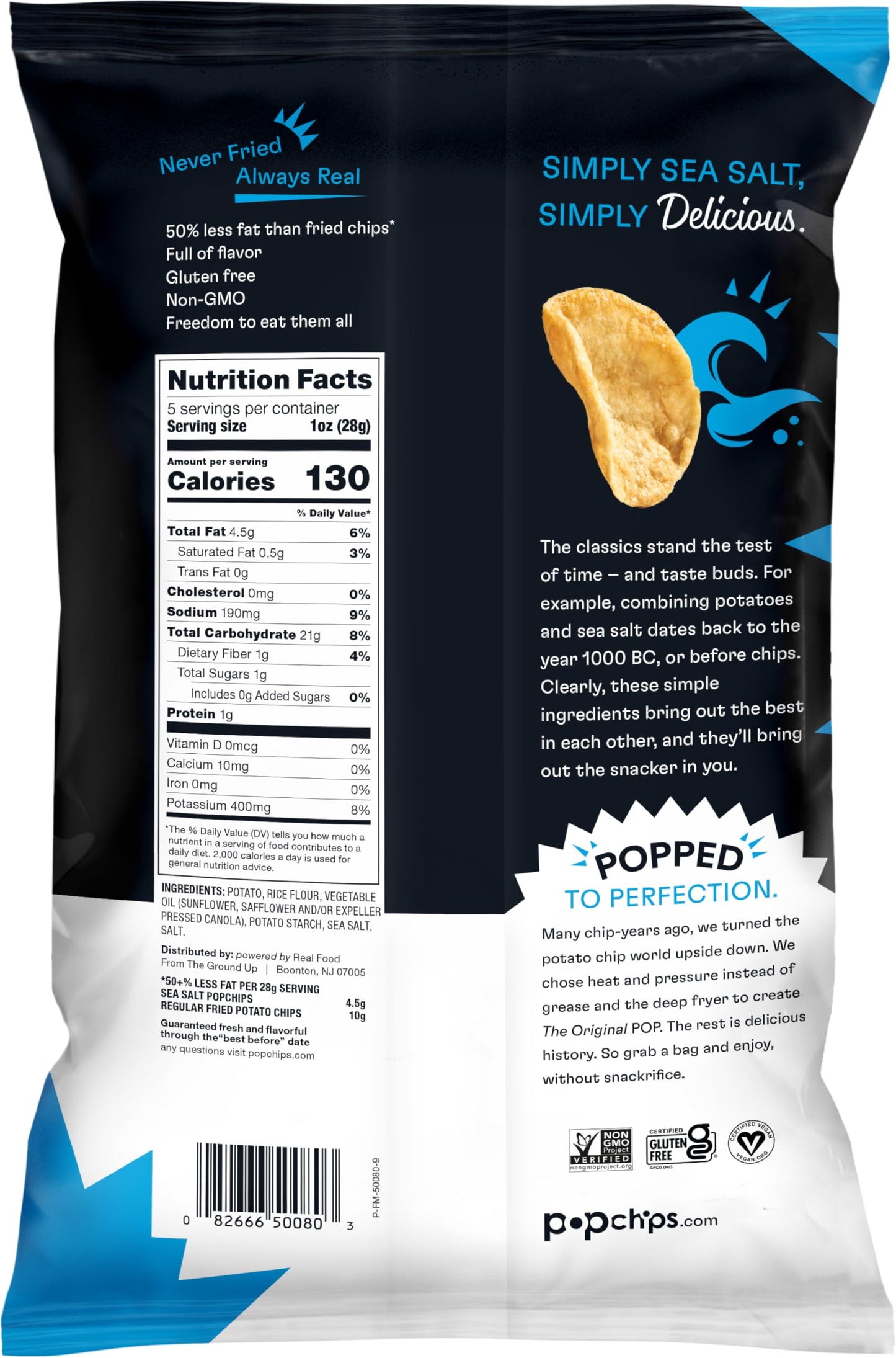 Popchips Potato Chips, Sea Salt, Gluten Free, 5 Ounce (Pack of 12)