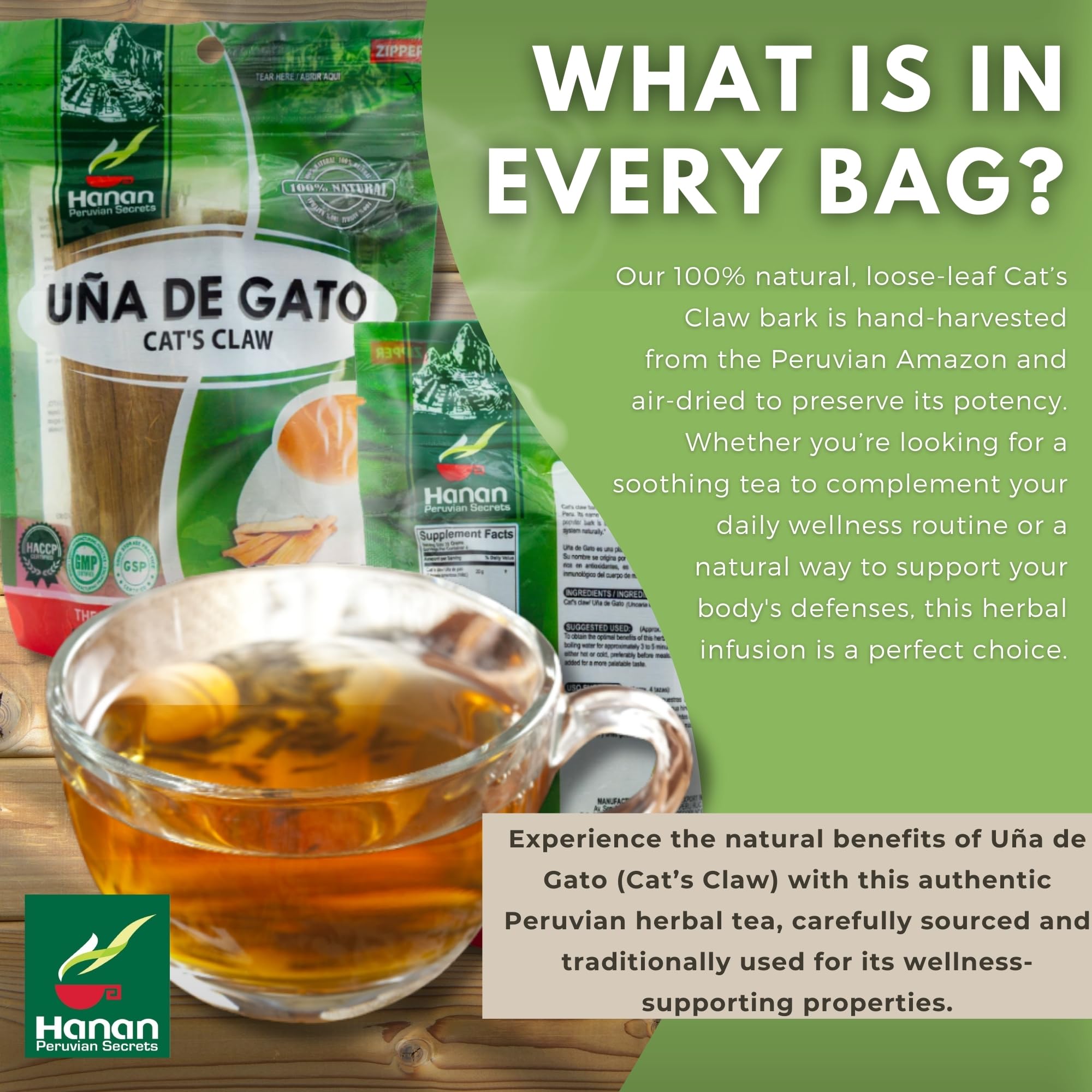 Hanan Te de Uña de Gato 80g - Cat’s Claw Loose Leaf Tea for Joint Support, Mobility & Well-Being, Natural Herbal Tea from Peru (2.82oz)