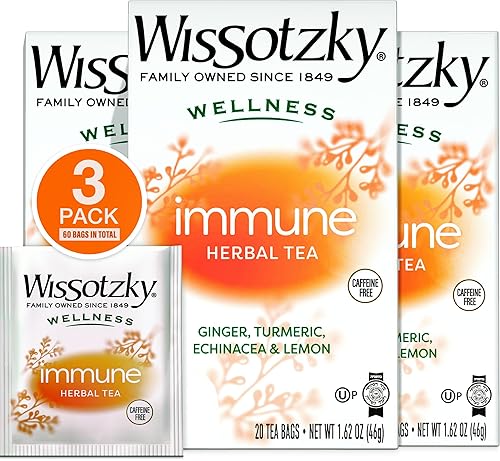 Wissotzky Wellness Immune Herbal Tea, (3 Pack - 60 Tea Bags) | Caffeine Free | With Ginger, Turmeric, Echinacea & Lemon | Herbal Tea for Immune