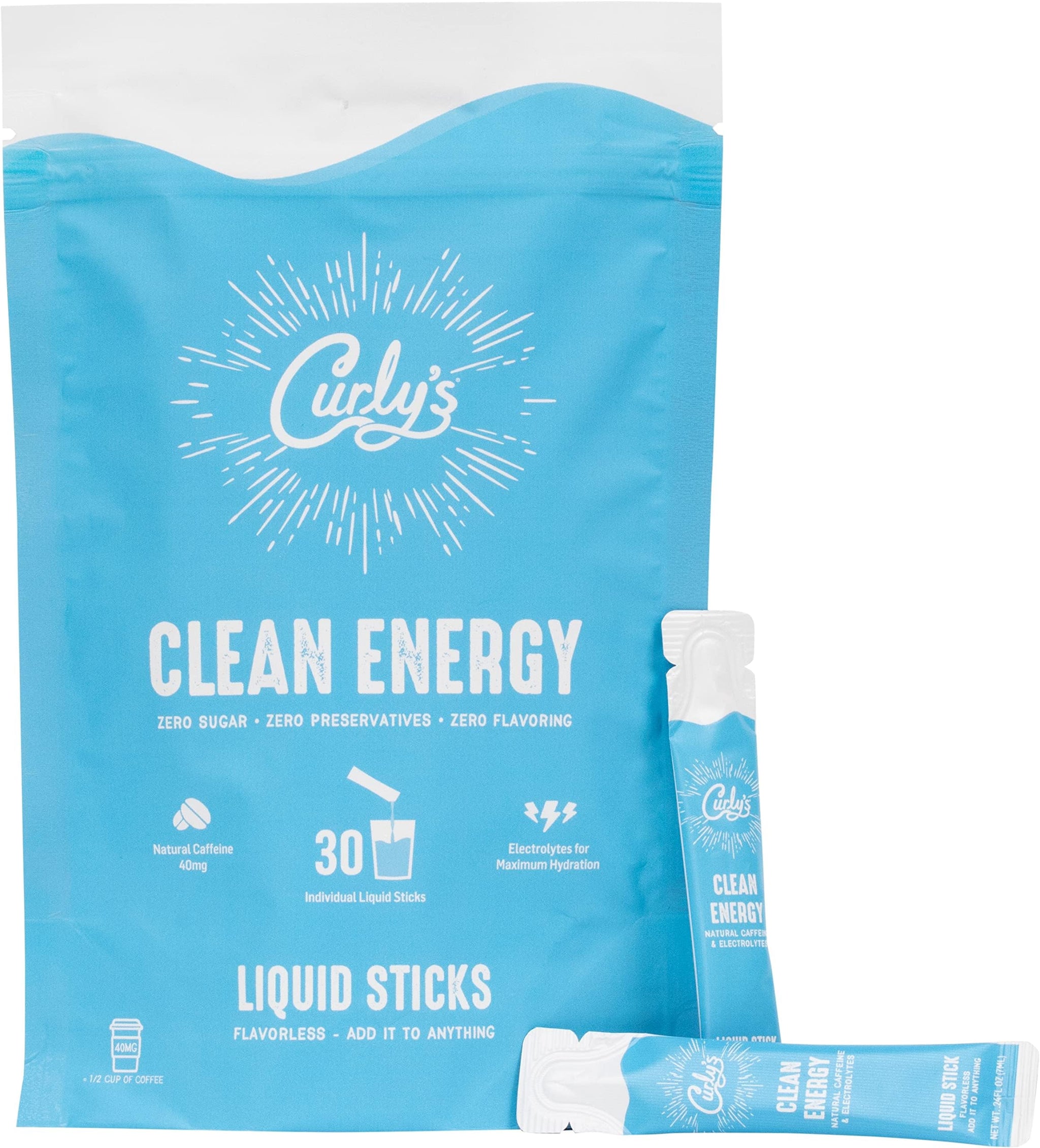 Curly's Clean Energy Caffeine & Electrolyte Sticks - Energize Your Favorite Drink - Keto, Paleo & Whole 30 Friendly - All Natural - No Sugar, No