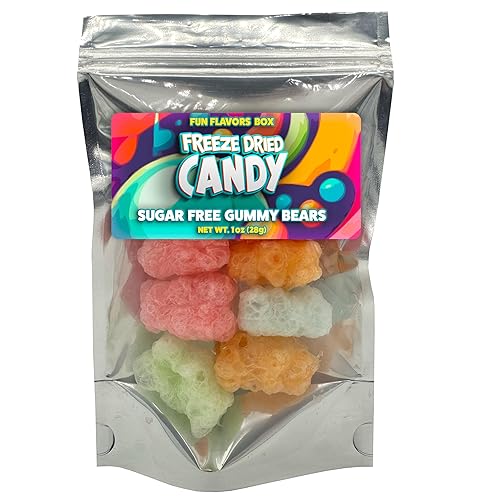 Fun Flavors Box Sugar Free Freeze-Dried Gummy Bears Variety Pack - Crunch Candy Treats, 1 oz