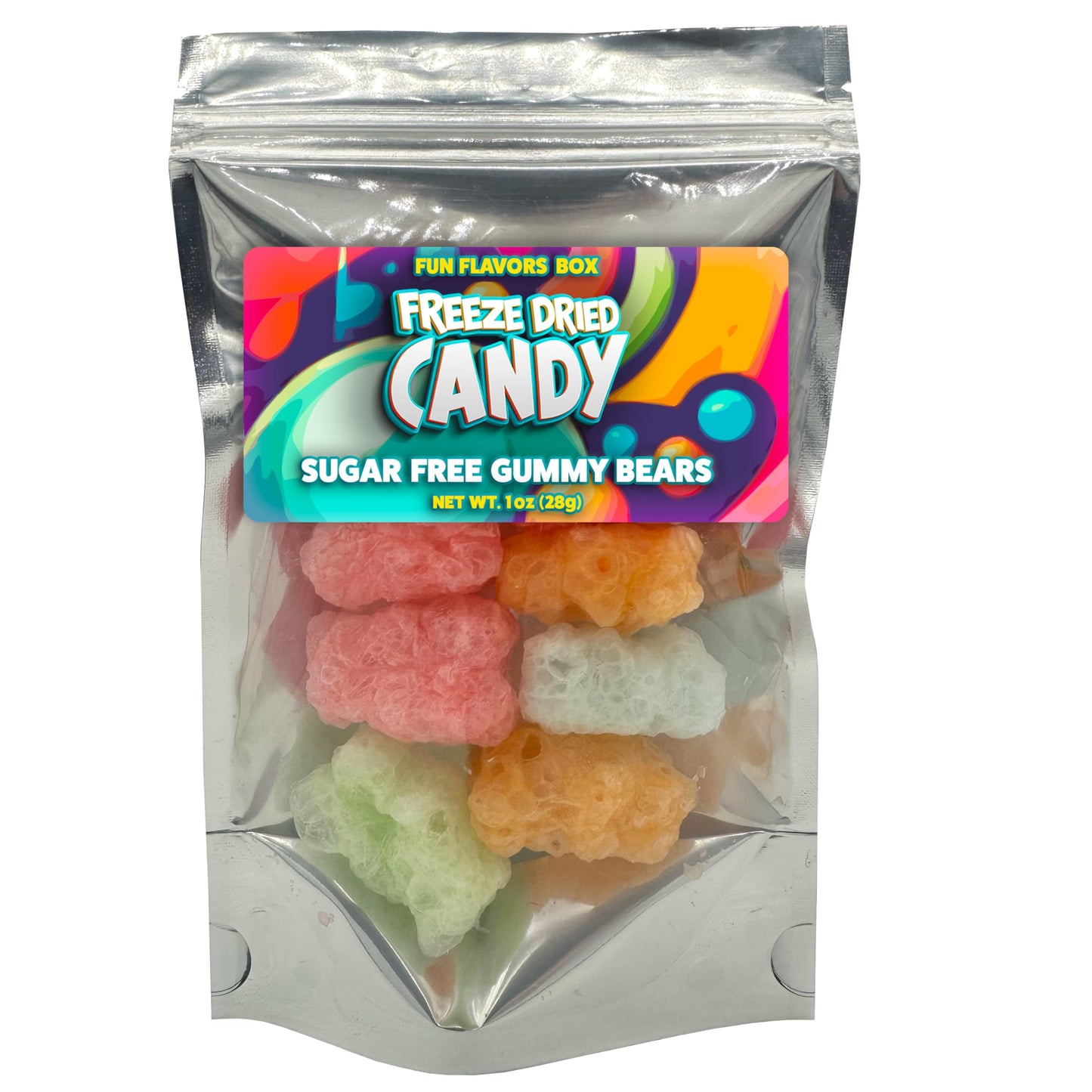 Fun Flavors Box Sugar Free Freeze-Dried Gummy Bears Variety Pack - Crunch Candy Treats, 1 oz