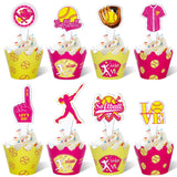 48Pcs Softball Cupcake Toppers and Wrappers - Party Supplies and Decorations for Girls, Kids, Teens - Sport Theme Birthday Cupcake Picks for Holiday