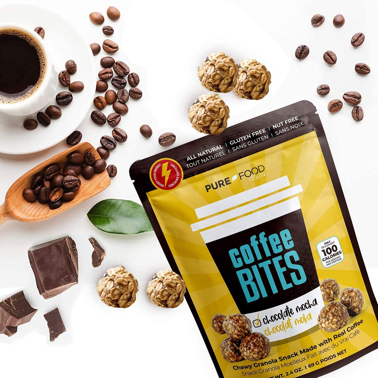 Granola Chocolate Coffee Bites I Chewable Coffee Keto Granola Bites Organic, Low Carb Granola Nut Free, Organic Granola Cereal Gluten Free I Healthy
