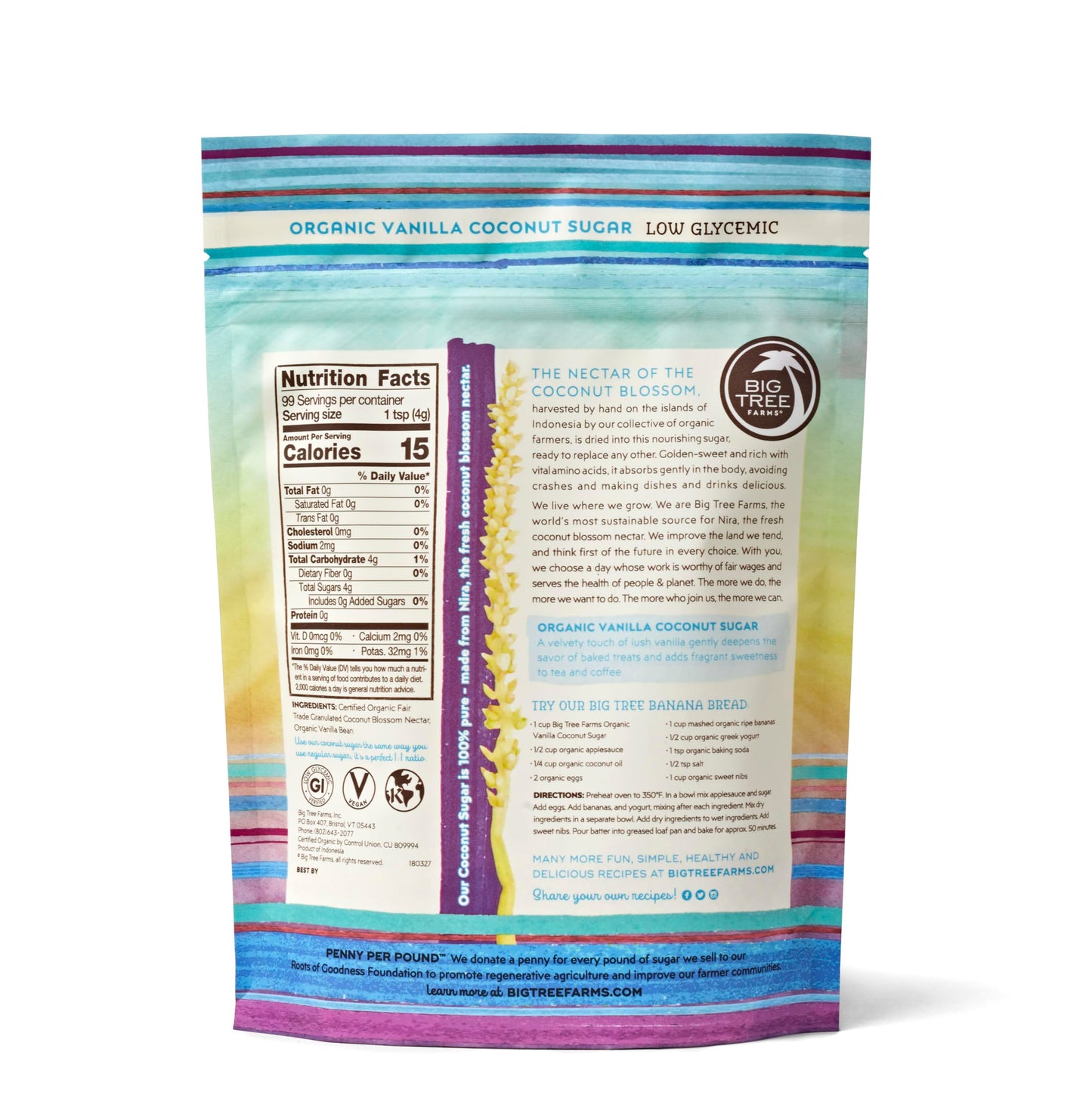 Big Tree Farms Organic Vanilla Coconut Sugar - Coconut Palm Sugar, Unrefined, Fine Crystals, Cane Sugar Replacement, Coconut Blossom Nectar, Vegan