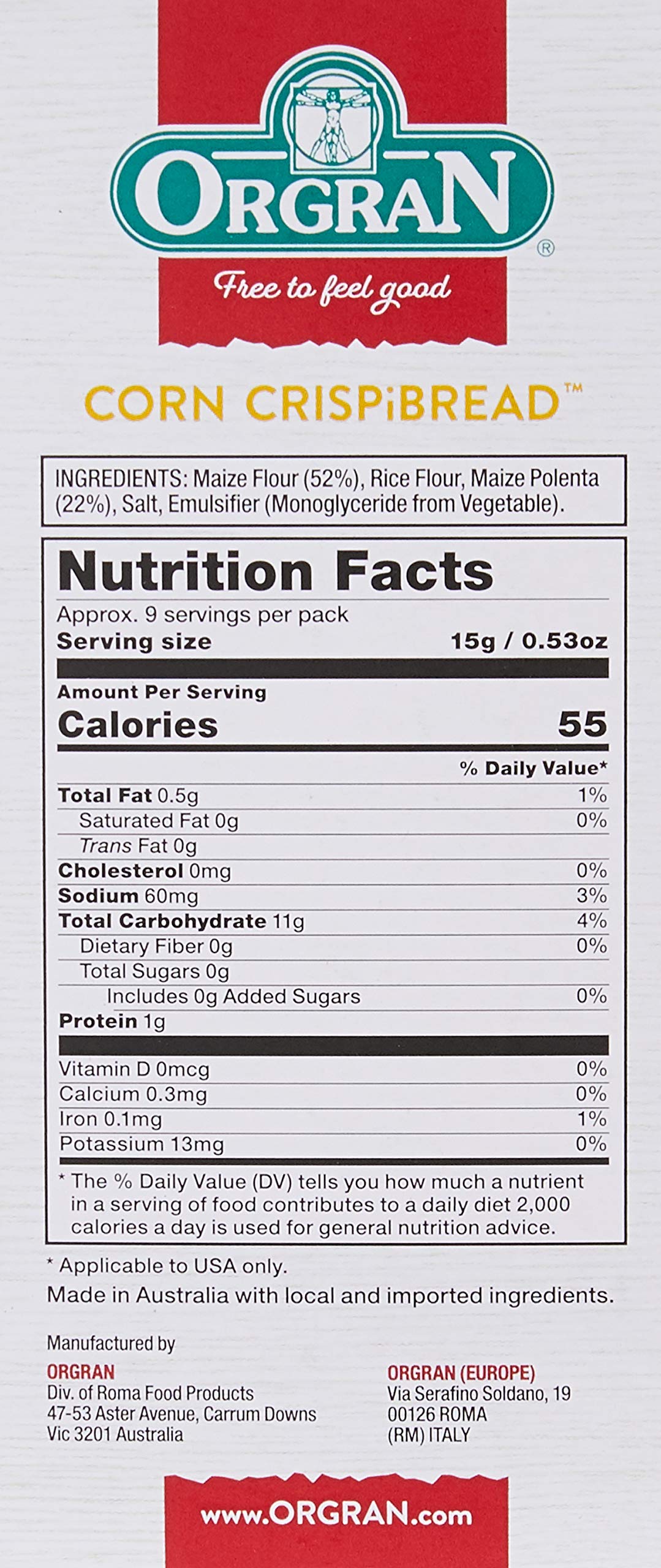 Orgran Gluten Free Toasted Corn Crispibread - 4.4 oz