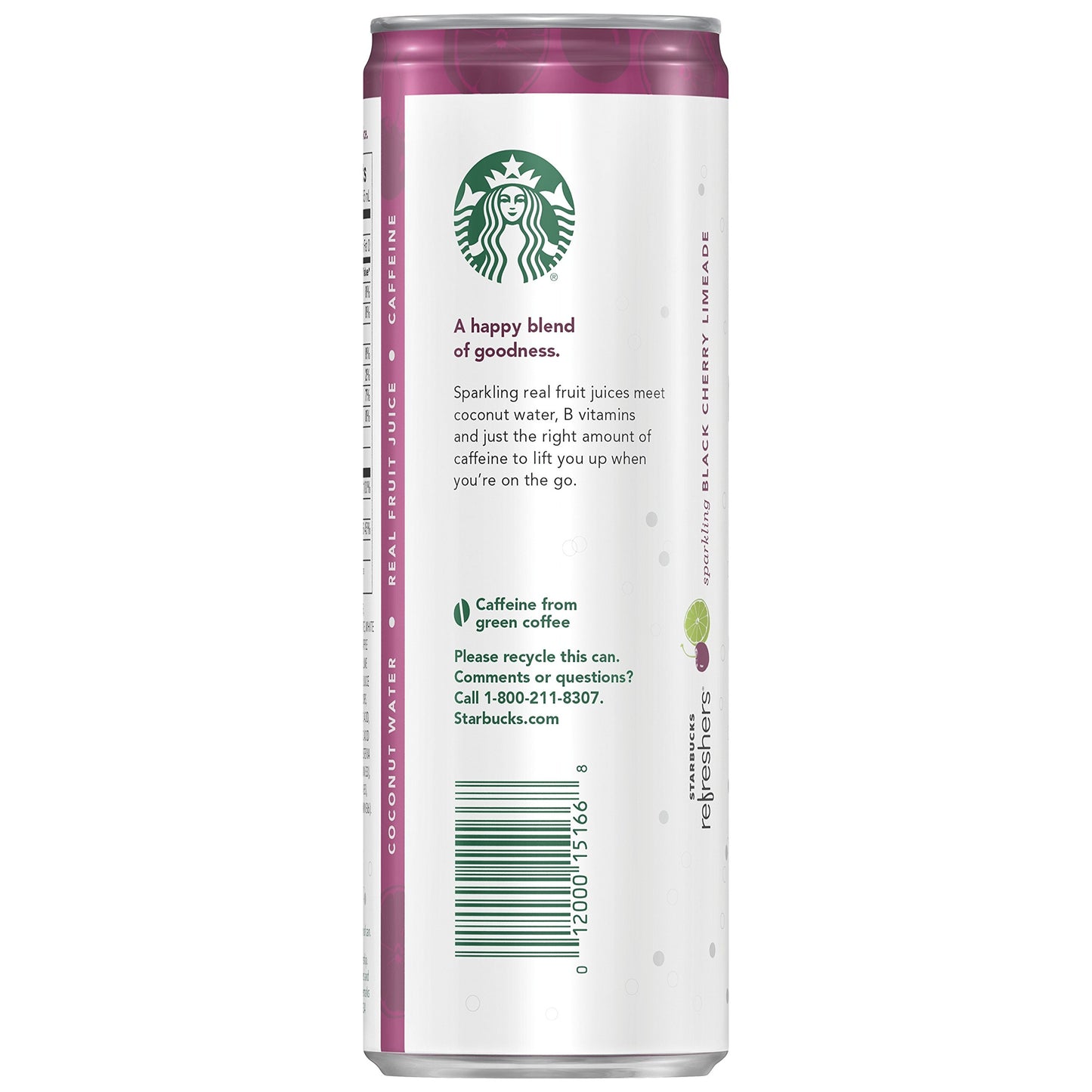 Starbucks - RTD Coffee, Refreshers with Coconut Water, Black Cherry Limeade, 12 fl oz. cans (12 Pack)