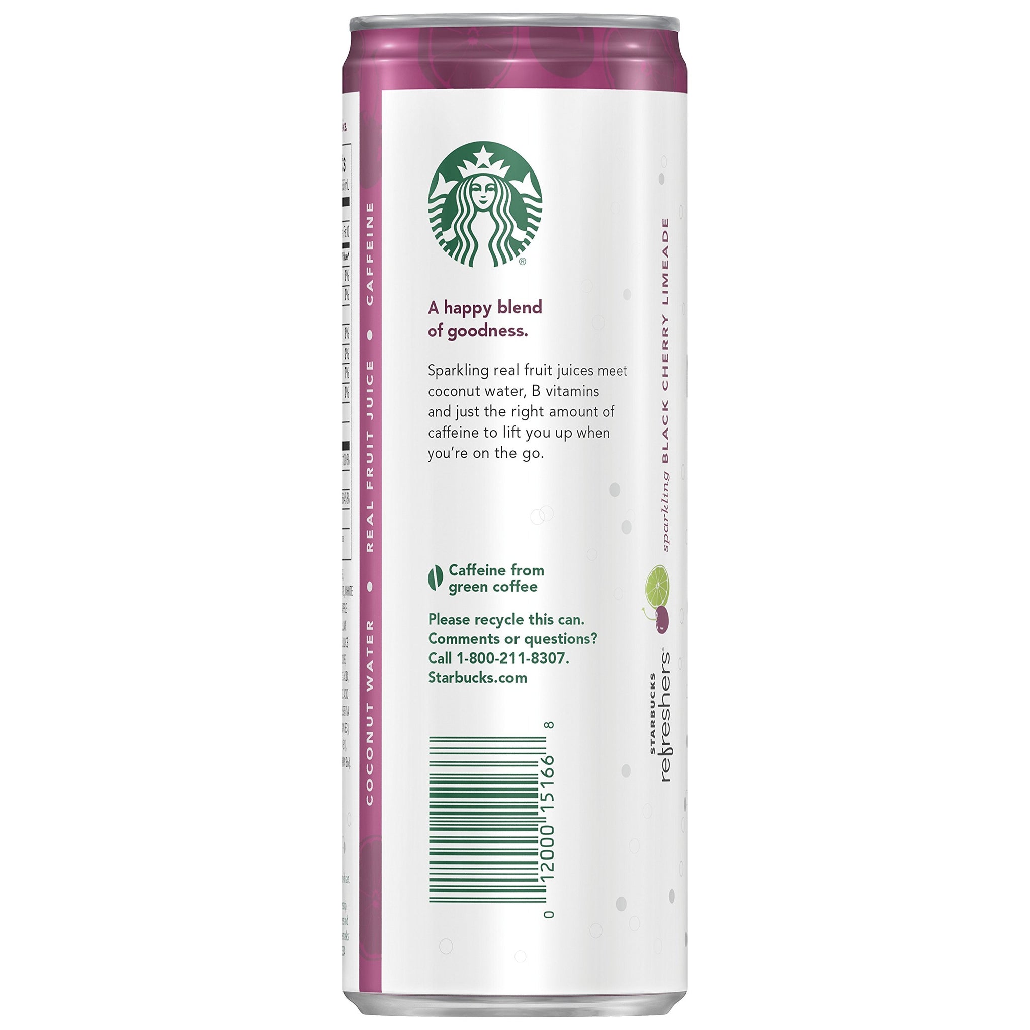 Starbucks - RTD Coffee, Refreshers with Coconut Water, Black Cherry Limeade, 12 fl oz. cans (12 Pack)
