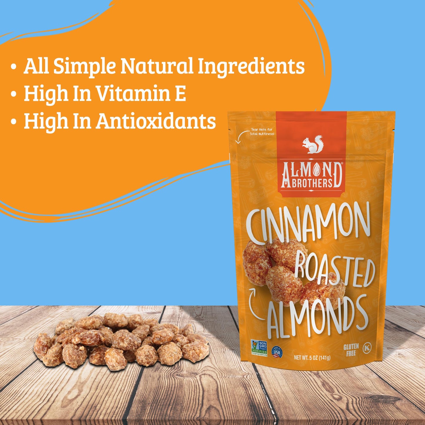 Almond Brothers Roasted Almonds - Pack of 3, 5 oz - Hand Crafted Cinnamon Glazed Roasted Almonds, Gluten-Free, Non-GMO