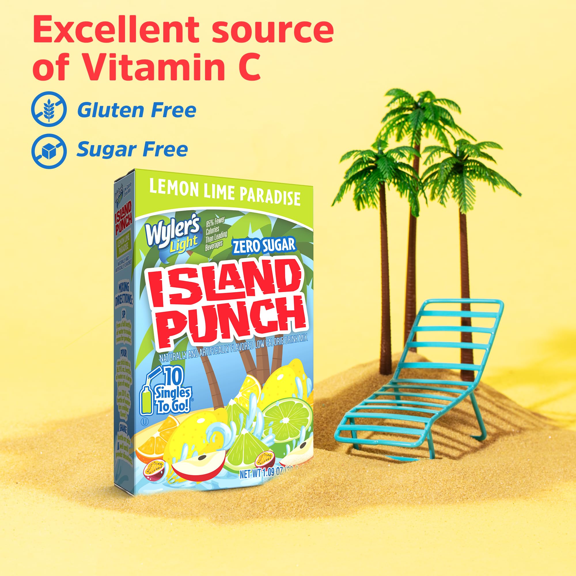 Wyler’s Light Island Punch Singles To Go, Lemon Lime Paradise, 1 box with 10 counts.