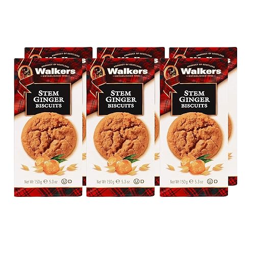 Walker's Shortbread Stem Ginger Biscuits, Scottish Cookies, 5.3 Oz (Pack of 6)
