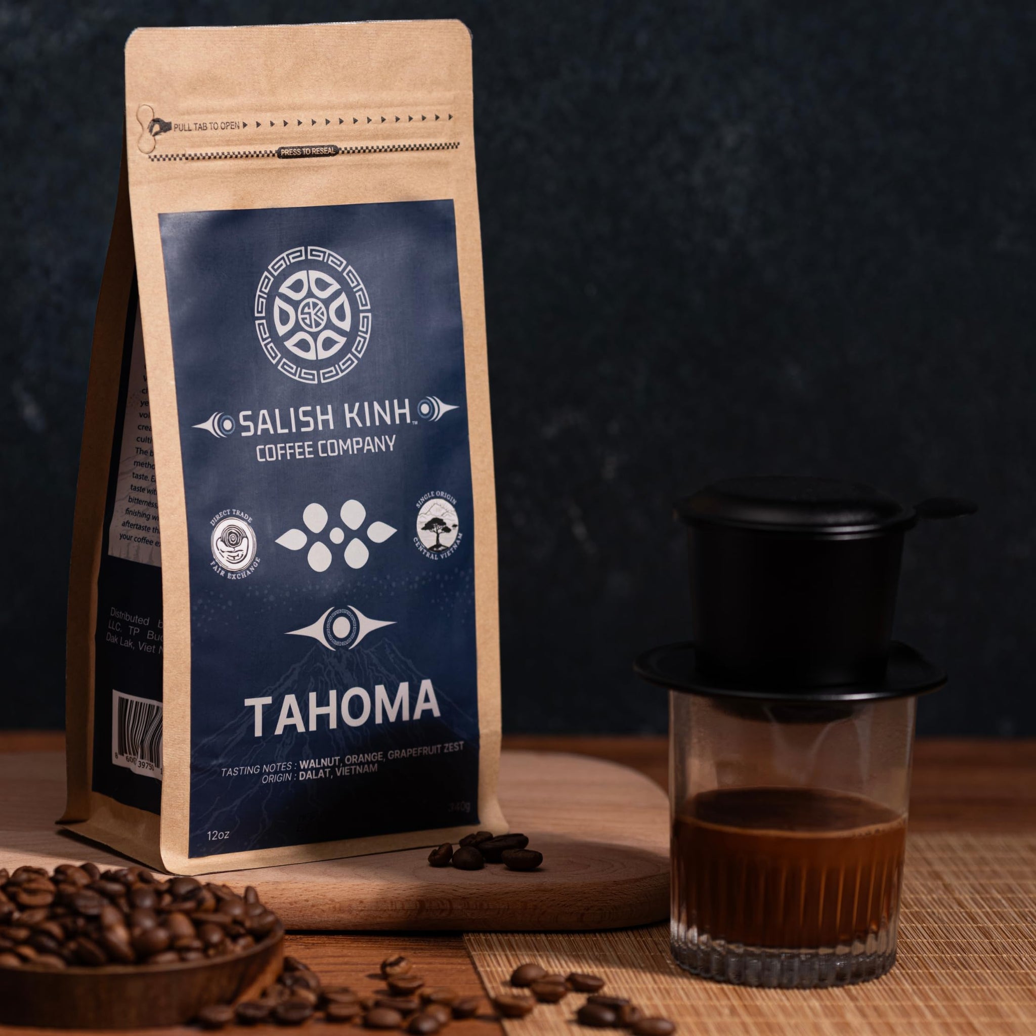SALISH KINH Whole Bean Coffee | Tahoma | 12 oz Bag | 100% Arabica | Medium Roast | Specialty Grade | Single Origin | Direct Trade | Indigenous