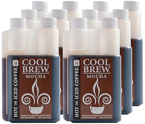 CoolBrew Mocha 6 Pack - 16 DRINKS PER BOTTLE - Fresh Cold Brew Liquid Concentrate - For Iced or Hot Coffee, Unsweetened, No Preservatives