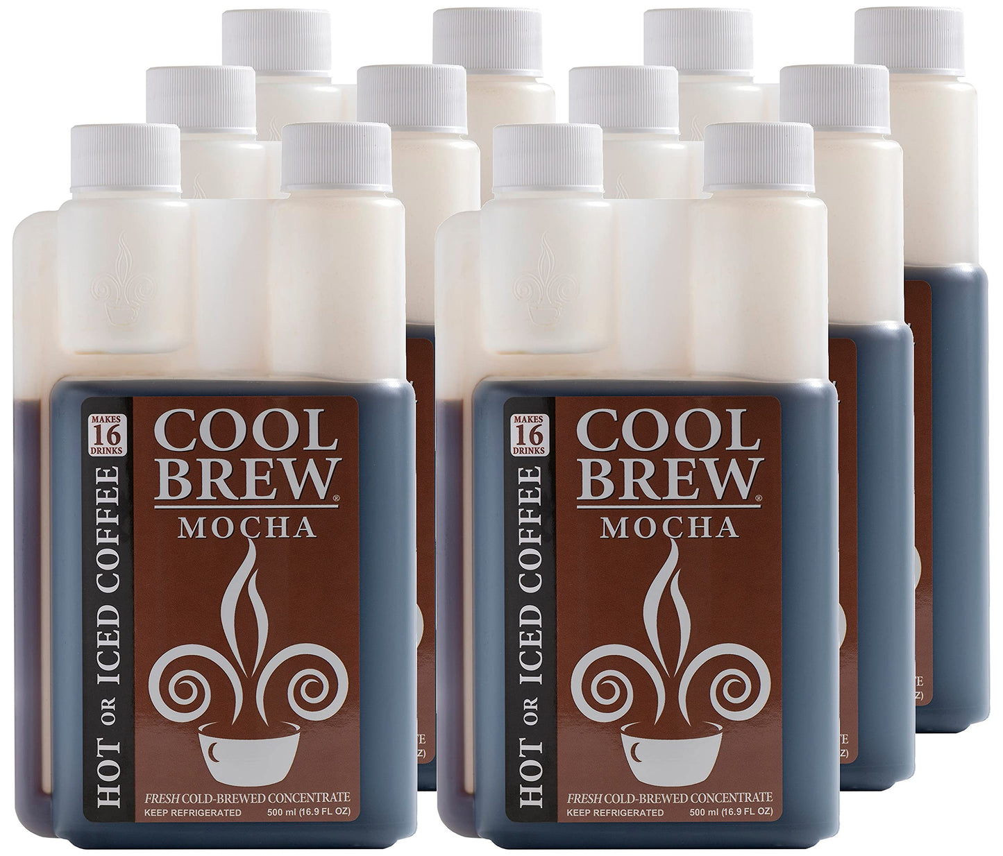CoolBrew Mocha 6 Pack - 16 DRINKS PER BOTTLE - Fresh Cold Brew Liquid Concentrate - For Iced or Hot Coffee, Unsweetened, No Preservatives