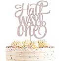 AHAORAY Half Way To One Cake Topper - Rose Gold Glitter 6 Months Birthday Decorations Supplies - Half Birthday Decorations Baby Girl, for Baby