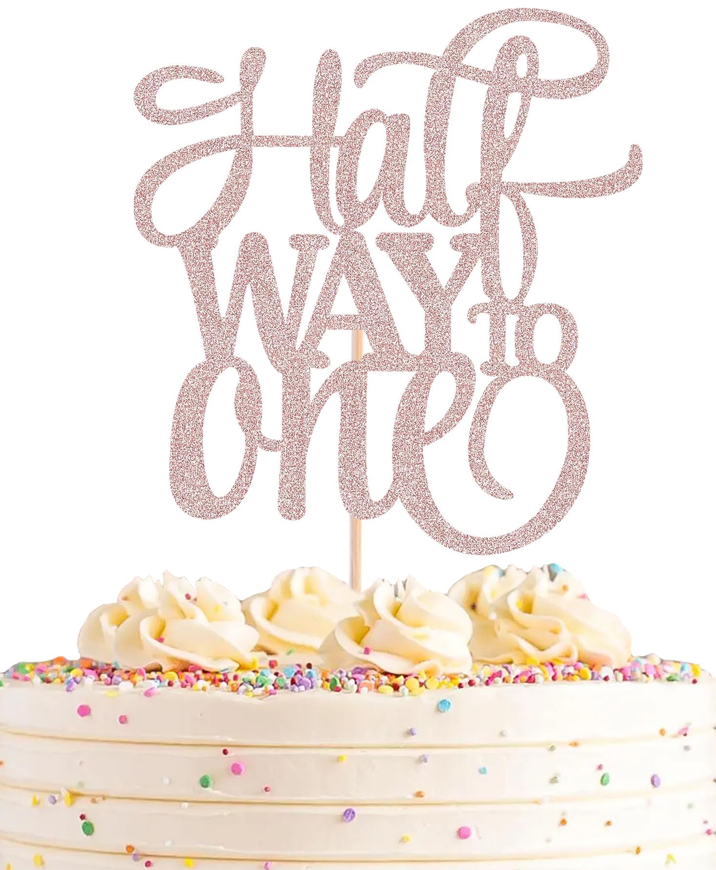 AHAORAY Half Way To One Cake Topper - Rose Gold Glitter 6 Months Birthday Decorations Supplies - Half Birthday Decorations Baby Girl, for Baby