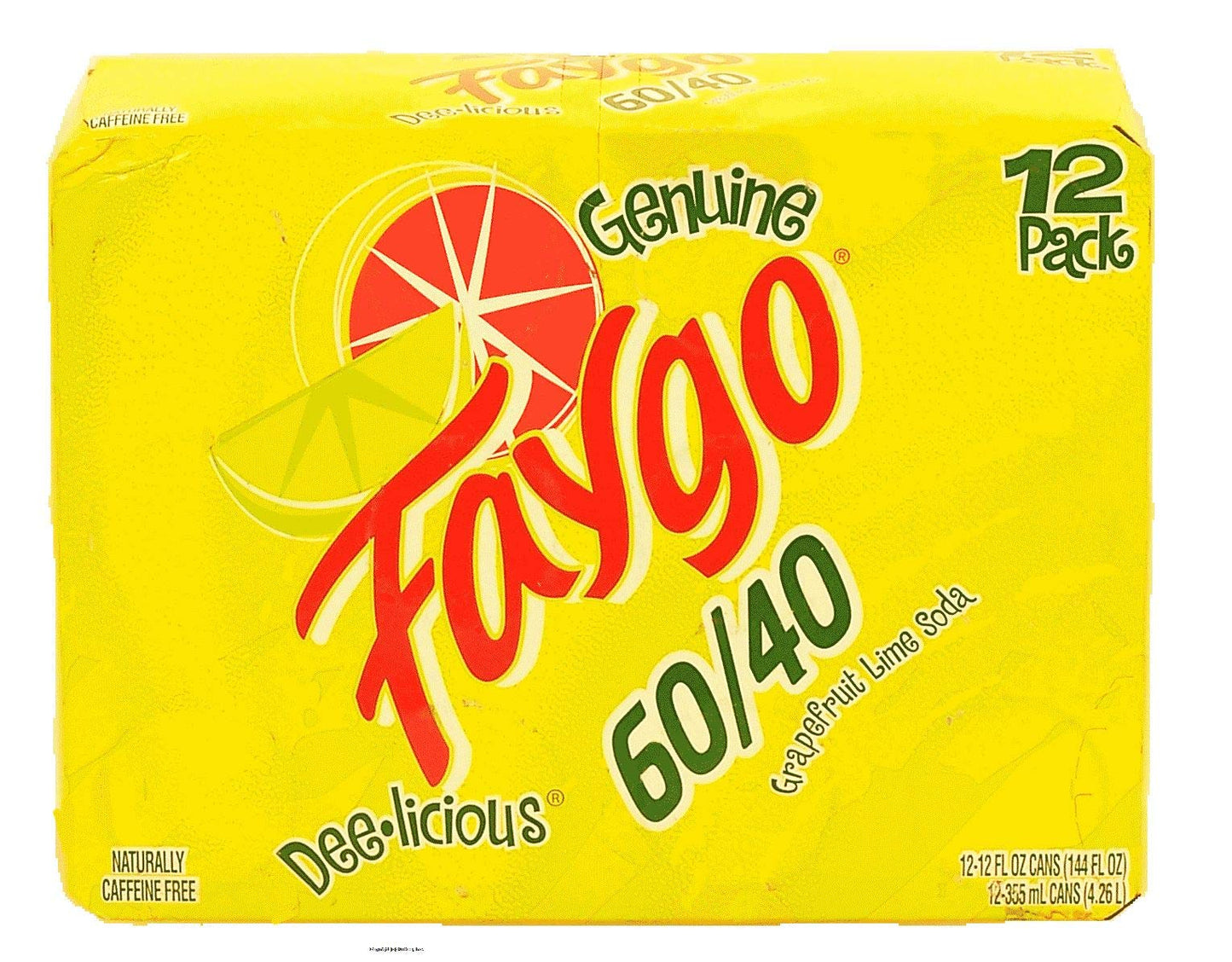 Faygo 60 / 40 grapefruit lime soda pop, 12-pack 12-fluid ounce cans in suitcase box