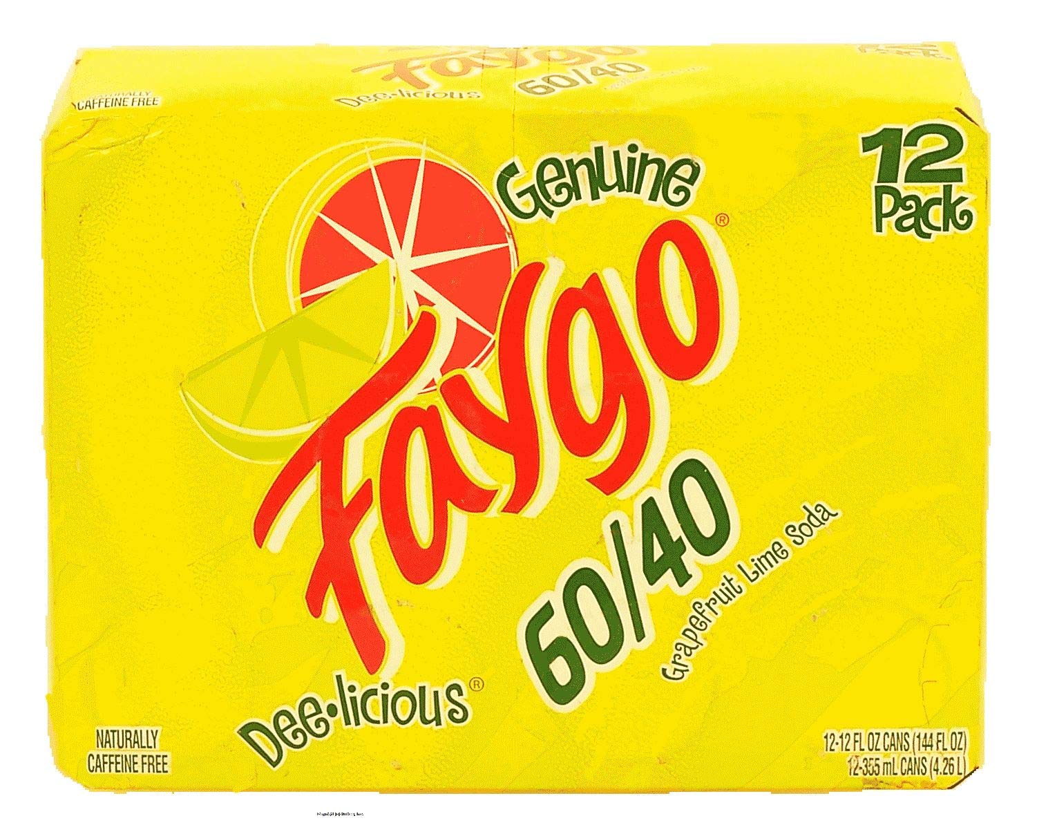 Faygo 60 / 40 grapefruit lime soda pop, 12-pack 12-fluid ounce cans in suitcase box