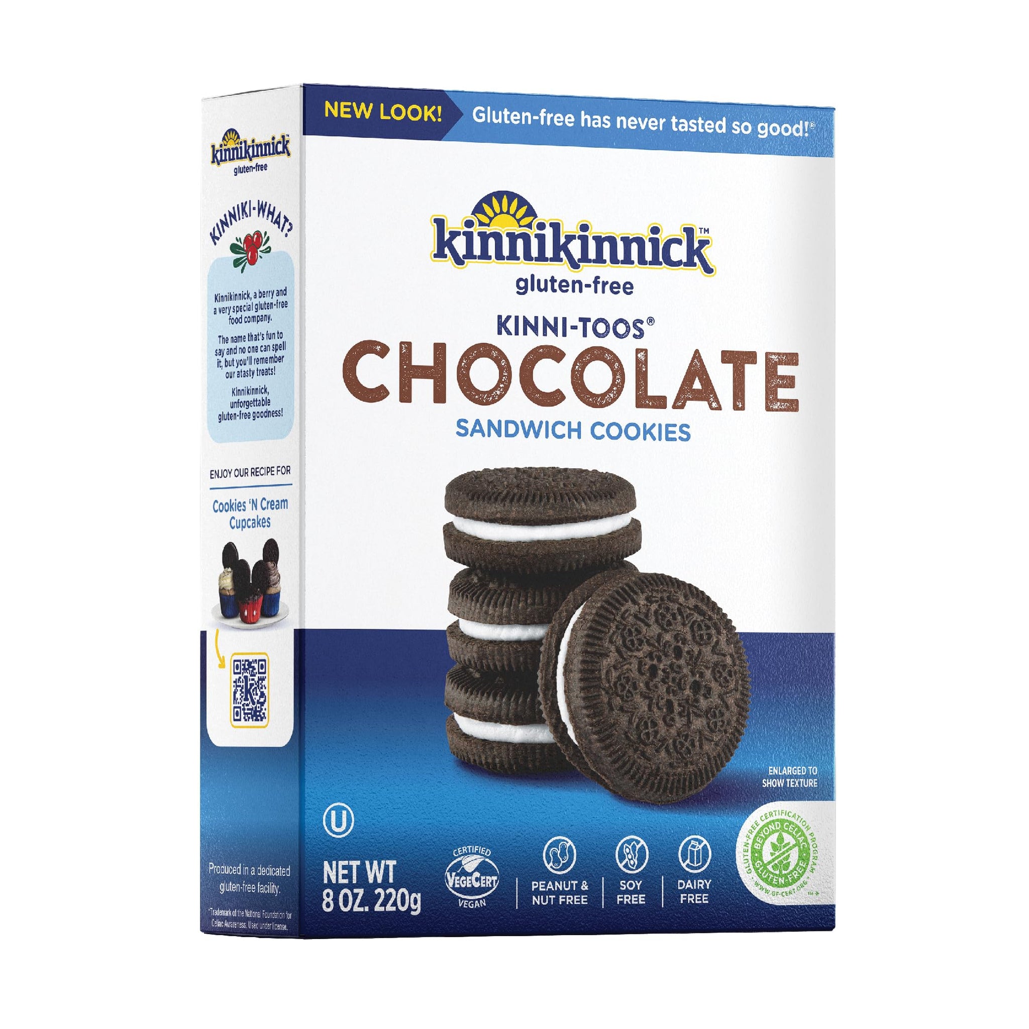 Kinnikinnick Gluten Free KinniTOOS Chocolate Sandwich Cream Cookies, 8 oz Box, Allergy Friendly, Vegan, Kosher