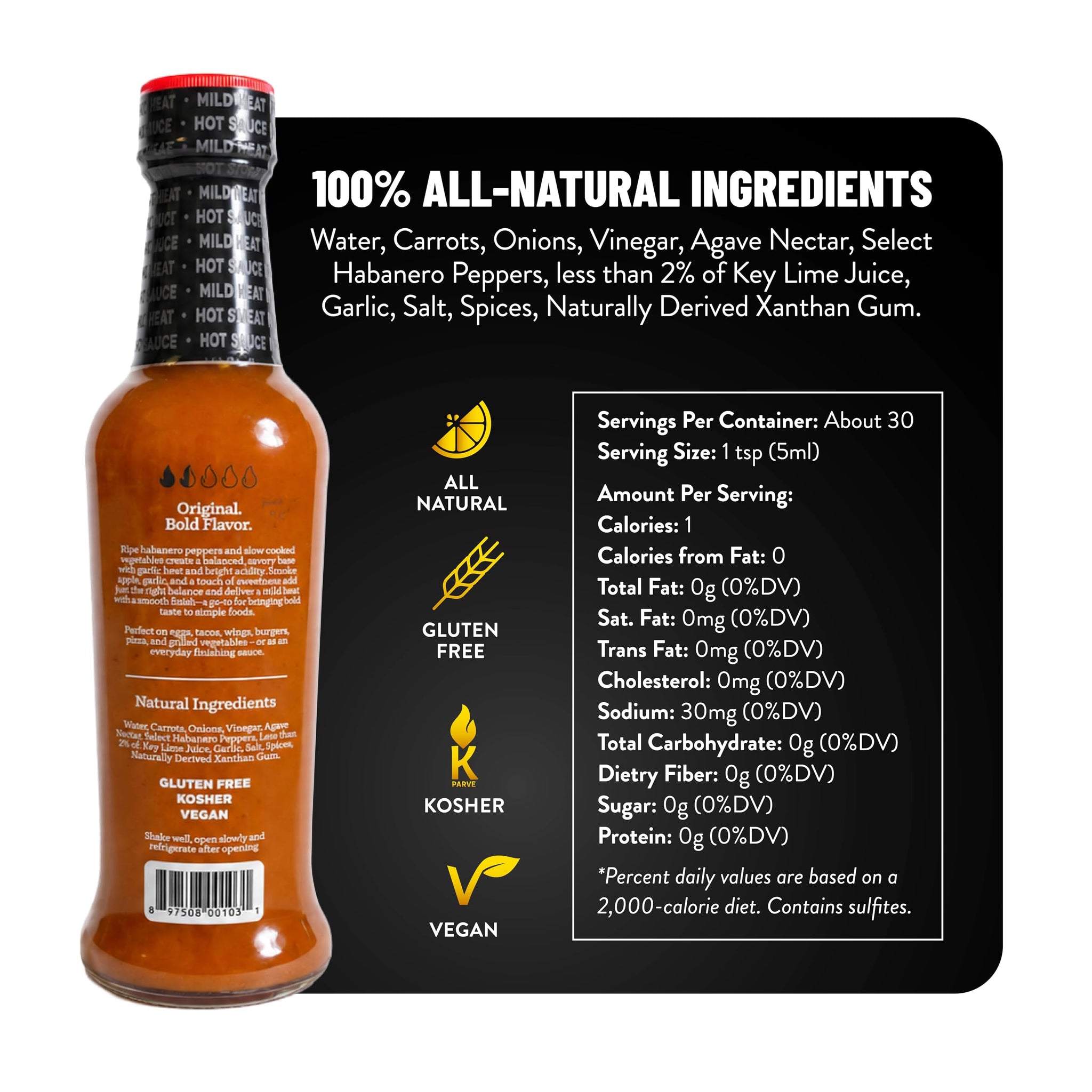 Tabañero Classic Mild Heat Hot Sauce, All Natural, Small Glass Bottle, 5 oz