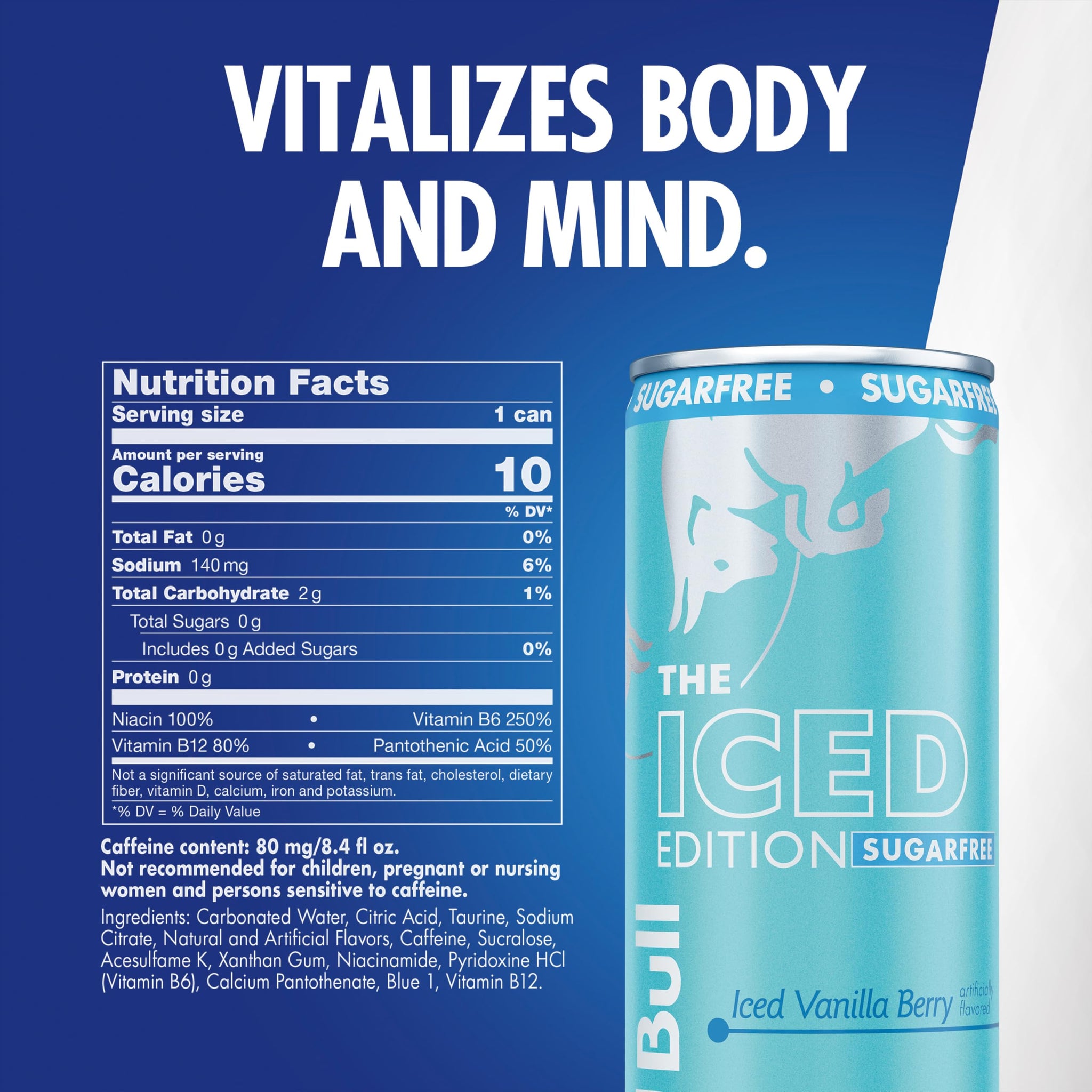 Red Bull Sugar Free Iced Vanilla Berry Energy Drink, 8.4 Fl Oz, Pack of 24 Cans (6 packs of 4)