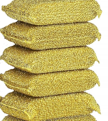Shuiniba 6 Pieces Non-Scratch Scrub Sponges Pads, Cleaning Scrub Sponge, Dish Wash Sponge, Kitchen Sponge, Multi-Use Heavy Duty Scrub Sponge - Gold