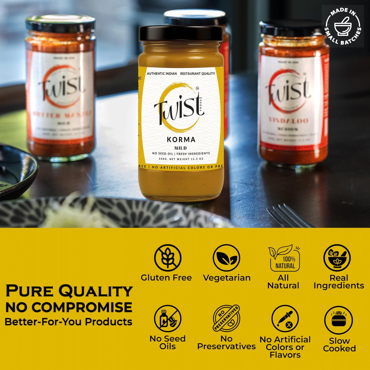 Twist Foods Korma Sauce | Mild Indian Korma Curry Sauce | Authentic Restaurant-Style Indian Simmer Sauce | Gluten-Free | No Preservatives or