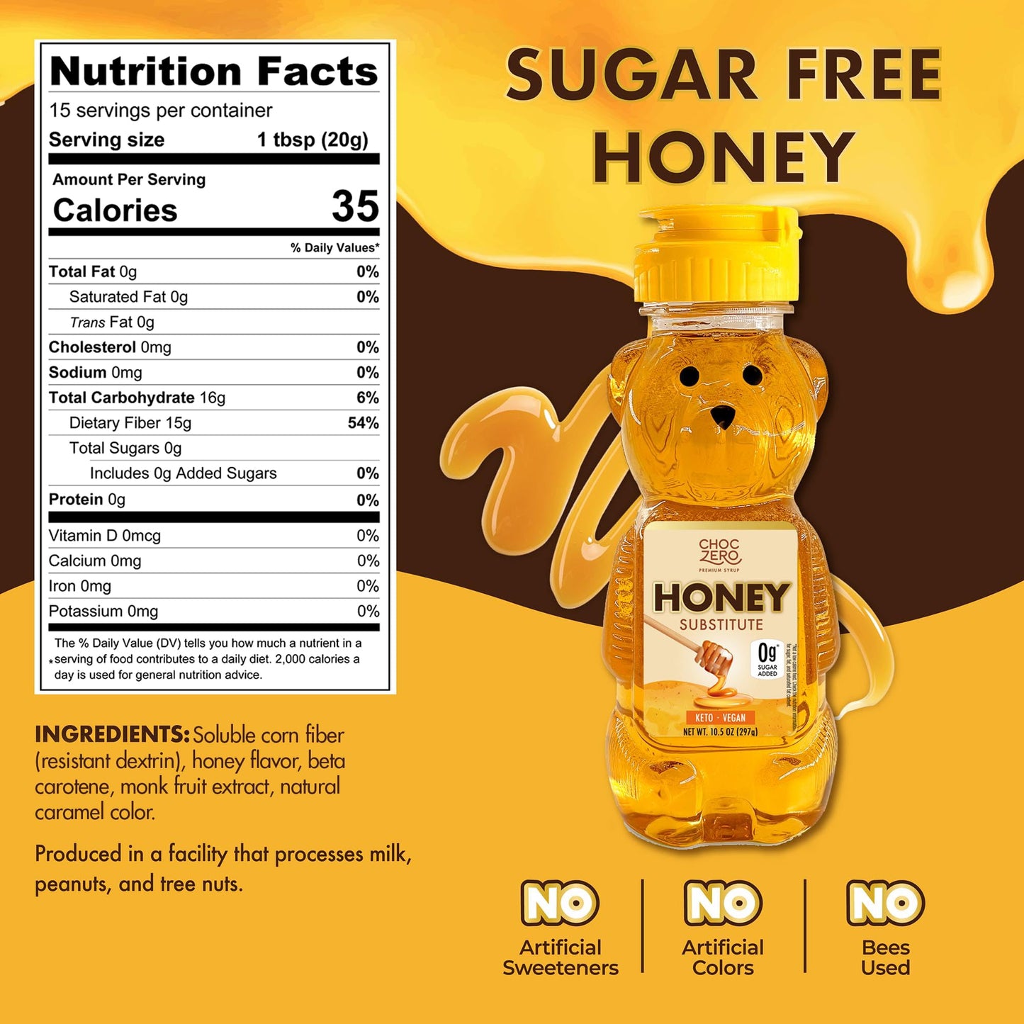 ChocZero Sugar-Free Honey Substitute - 1:1 Natural Honey Equivalent, Keto & Vegan Friendly, 10.5 oz Bottle