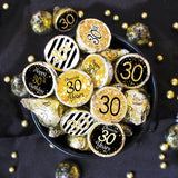 Black and Gold 30th Birthday Party Favor Chocolate Kisses Candy Stickers - 0.75 in. Round - 180 Labels