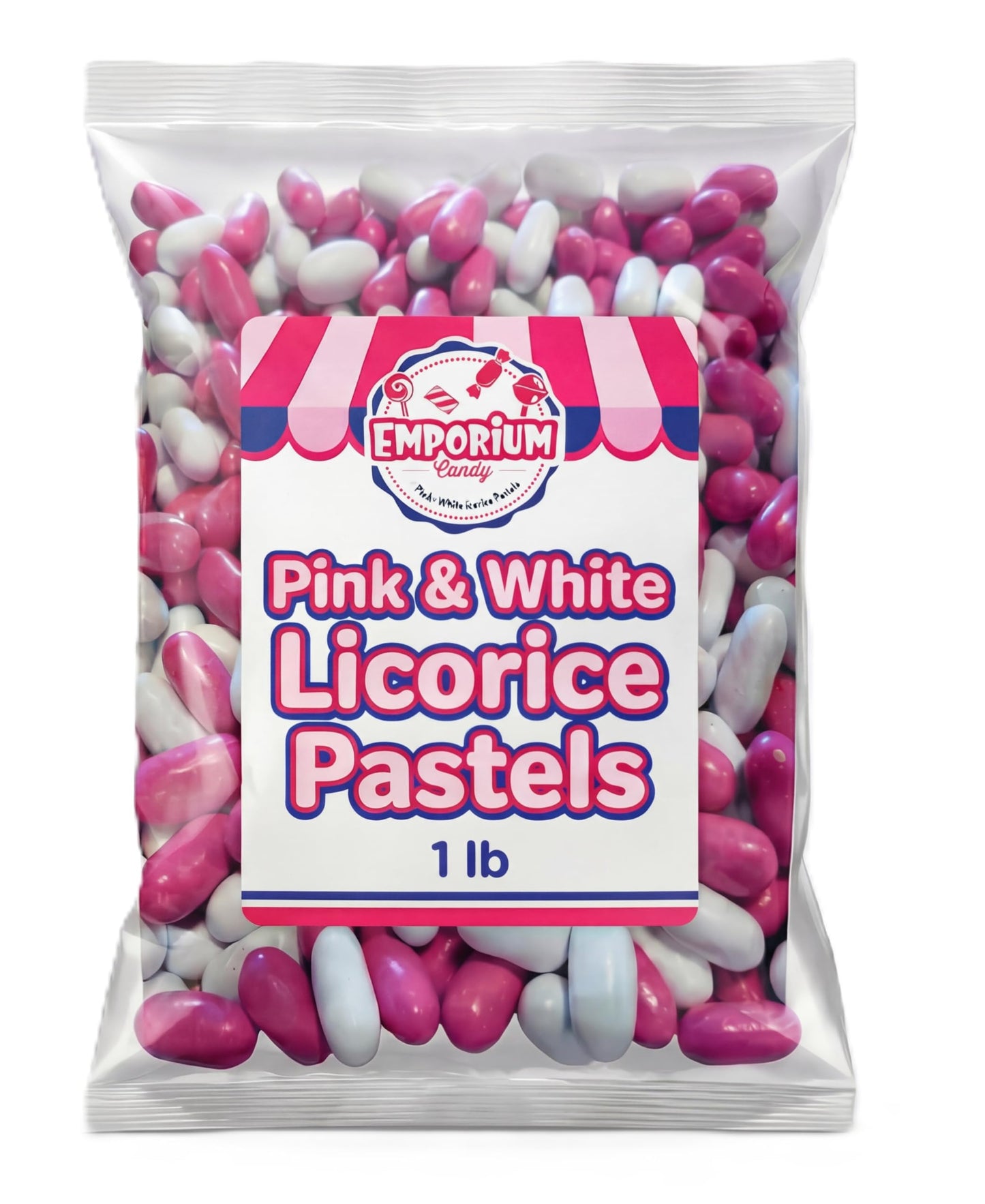 Pink White Licorice Pastels Candy - 1 lb Fresh Bulk Bag of Soft Chewy Bite Size Candy Shell Licorice Pieces
