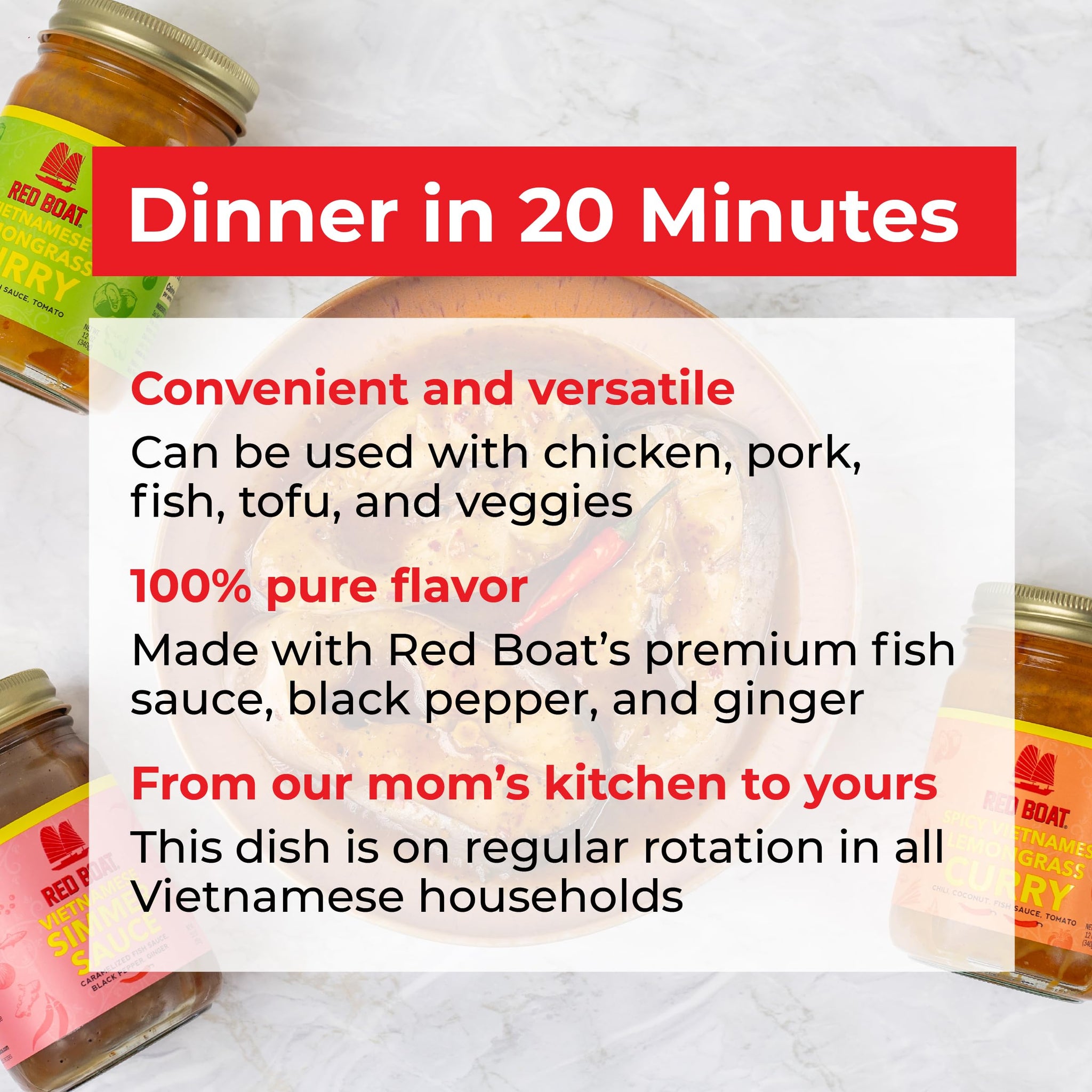 Red Boat Fish Sauce Sweet & Savory Simmer Sauce | Ready in 20 min | Umami-rich and medium spicy | Simple ingredients, nothing artificial | 12.5 oz