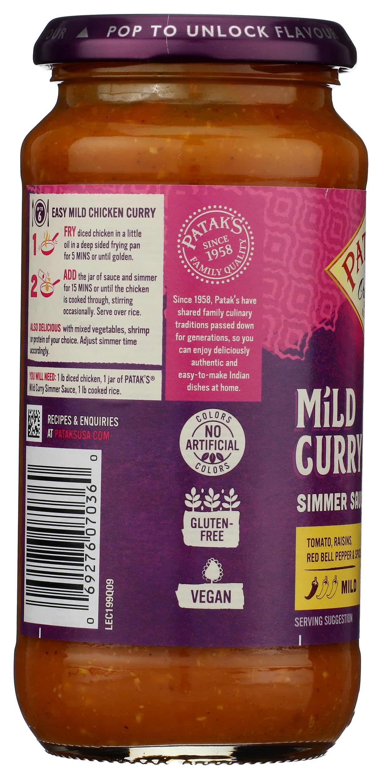 Pataks, Sauce Curry Mild, 14.5 Ounce