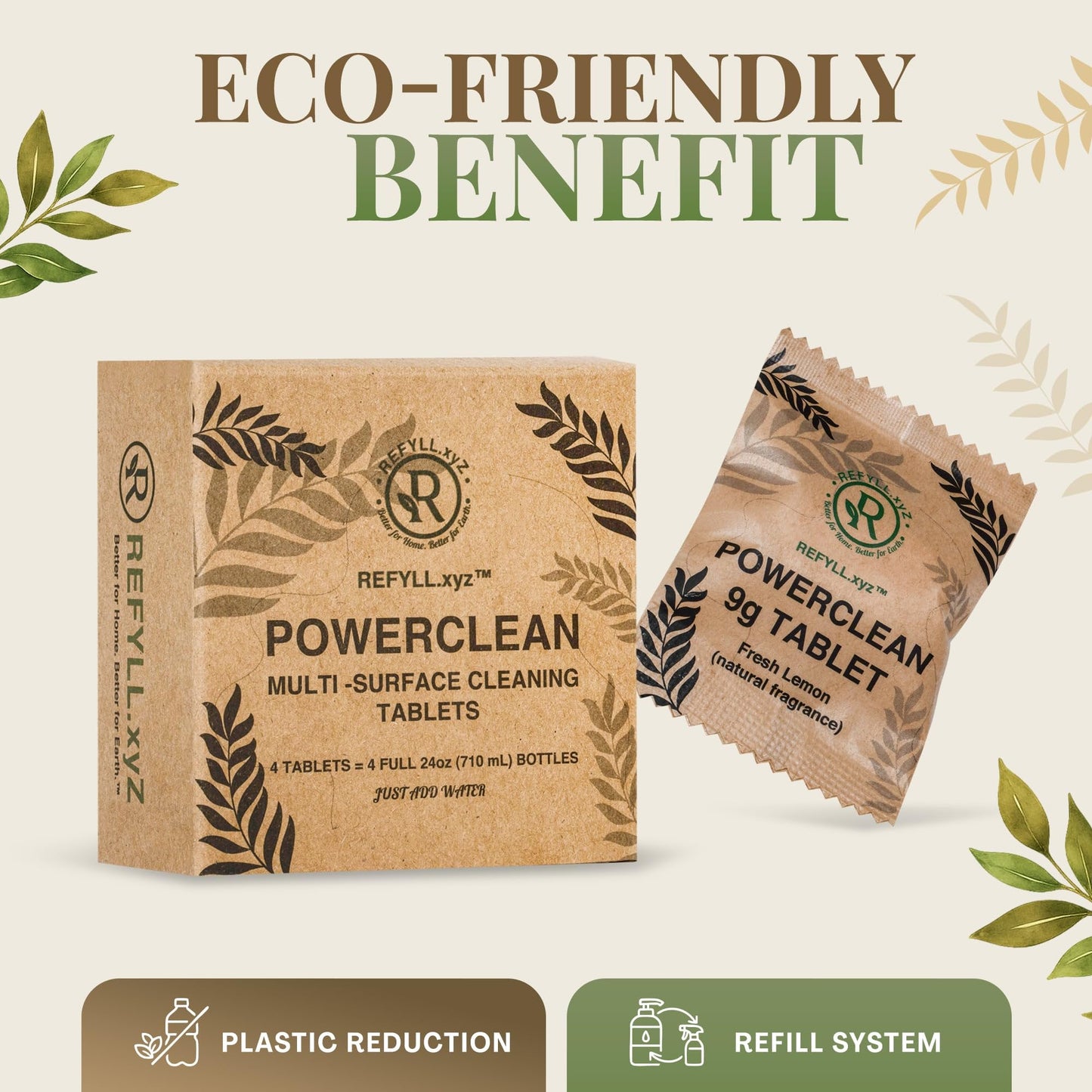 Cleaning Tablets for Spray Bottle Multi Surface Cleaner Refill Pods Eco Friendly Non Toxic Lemon Scent Plant Based (4 Pack)