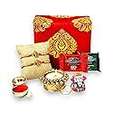 LOVENSPIRE Rakhi Gift Hamper for Brother 2PC Ganesha Rakhi with Candle Holder Ceramic Key Chain Roli Chawal Rakshabandhan Card Chocolates with Premium