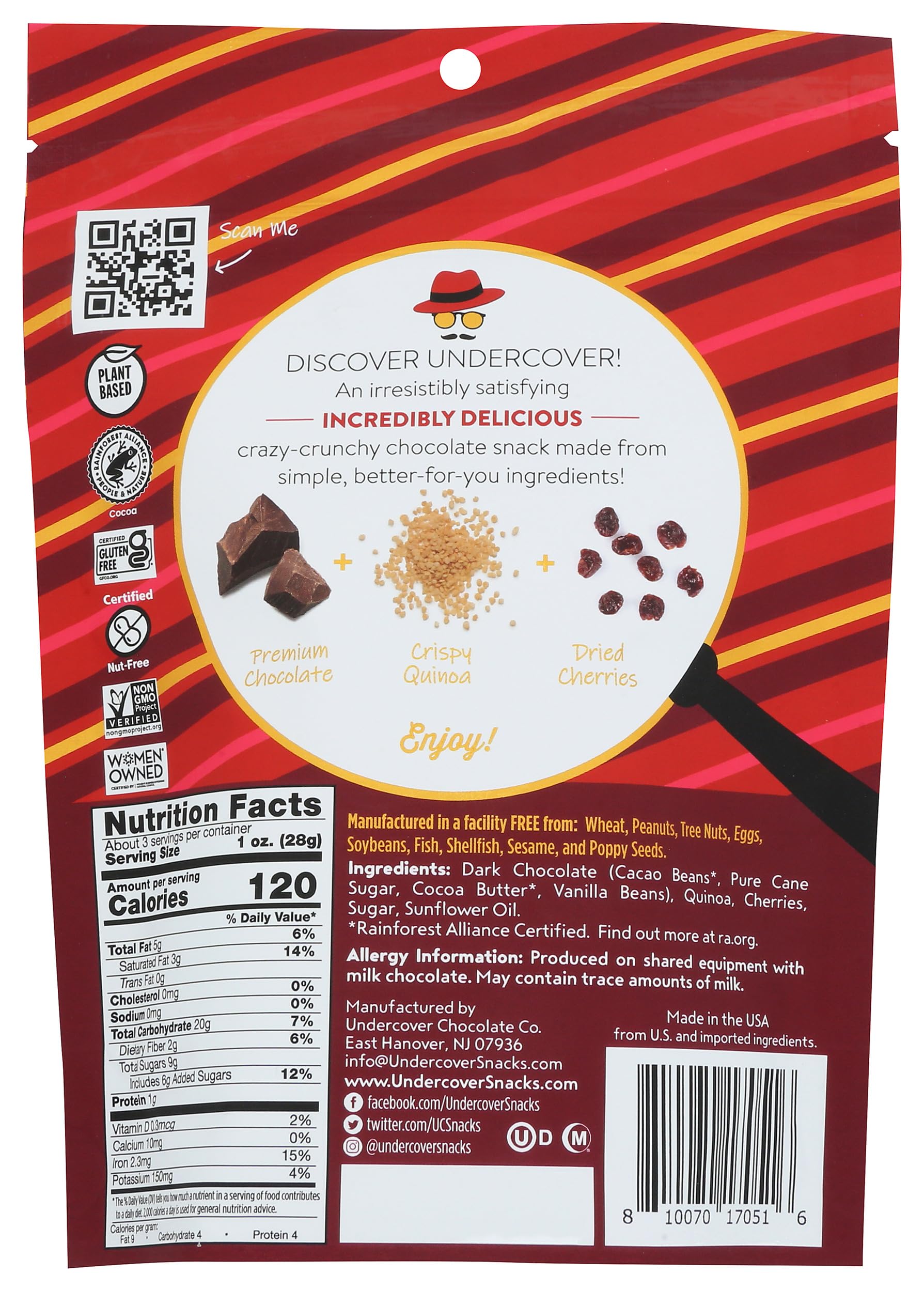 Undercover Chocolate Co, Quinoa Crisps Dark Chocolate Cherries, 3 Ounce