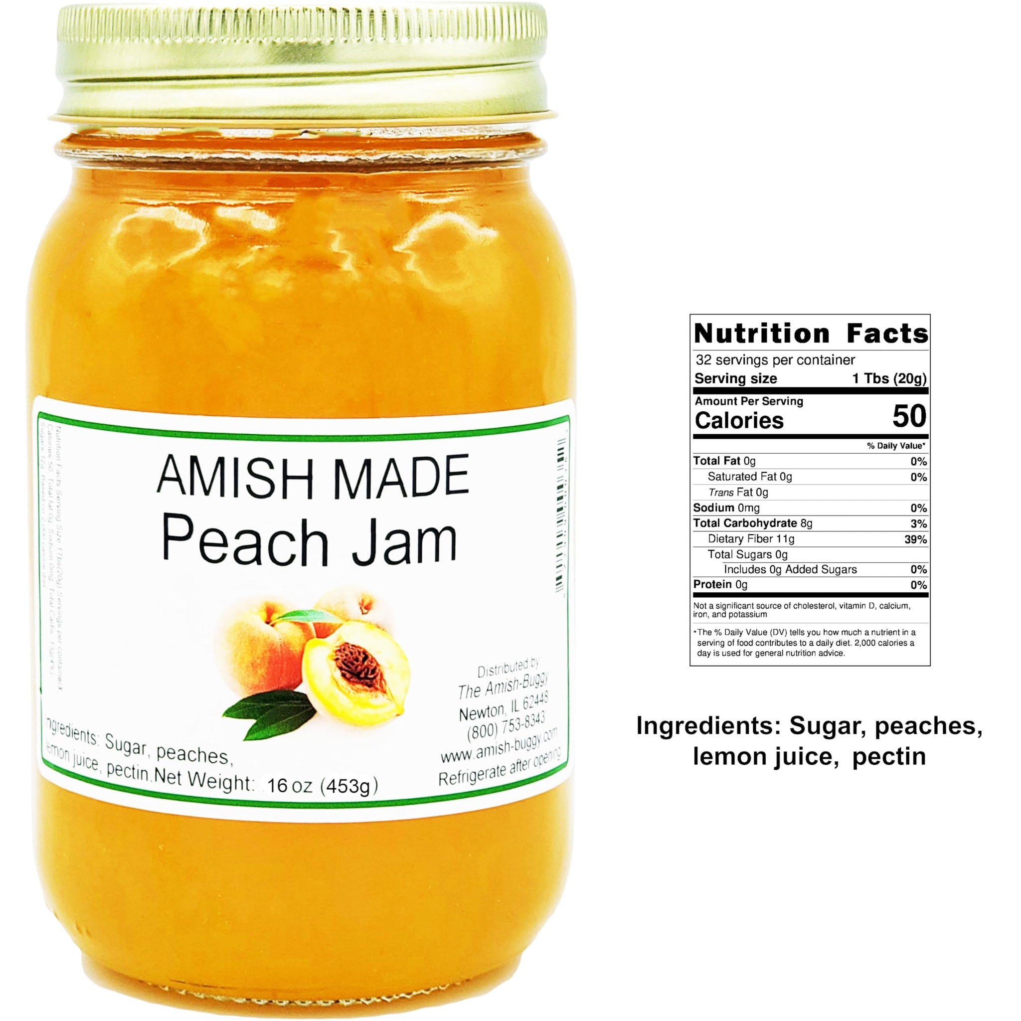 Amish Peach Jam - Two 16 Oz Jars