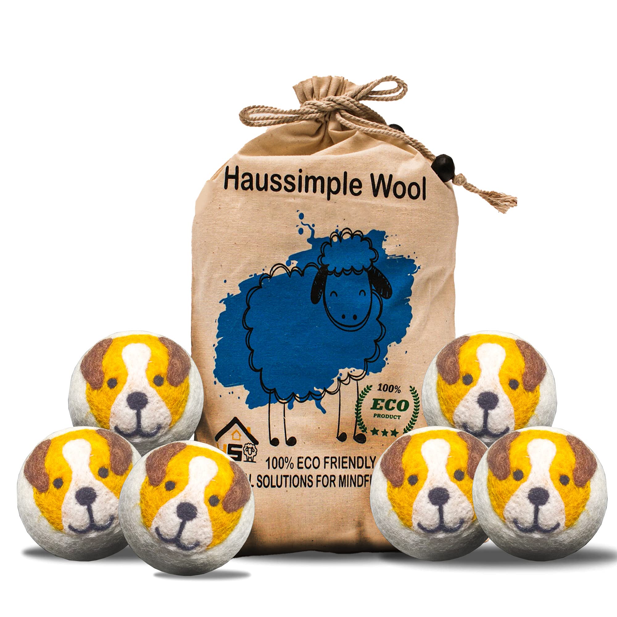 Wool Dryer Balls Organic Felt Laundry Fabric Softener XL Reusable Handmade Natural New Zealand Sheep Wool Lint Wrinkle Free Anti Static Clothes 6-Pack