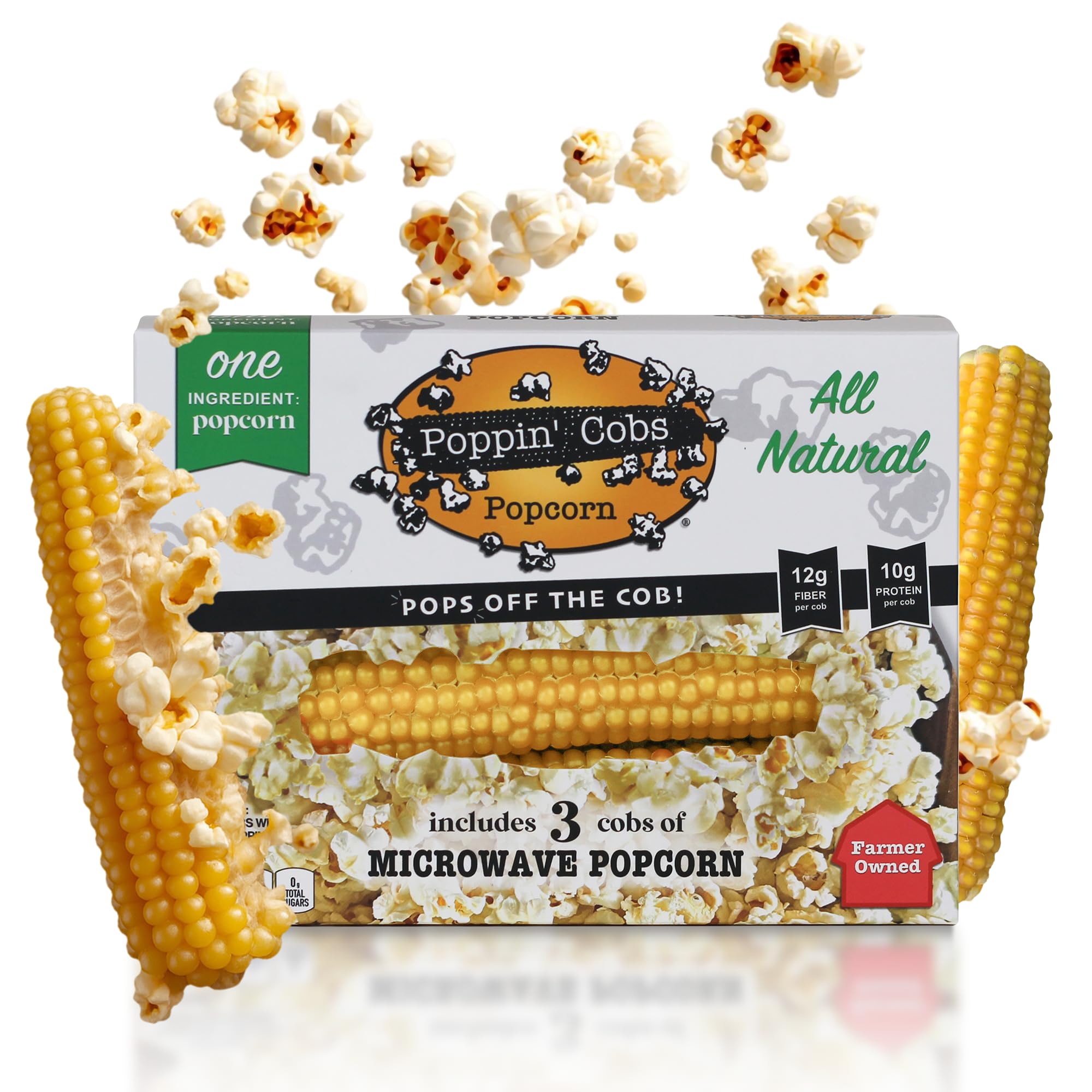 Poppin Cobs Microwave Popcorn on the Cob (3 PK) (Original) Whole Popcorn Kernels, Individually Wrapped Healthy Pop Corn on the Cob with Bags, Gluten