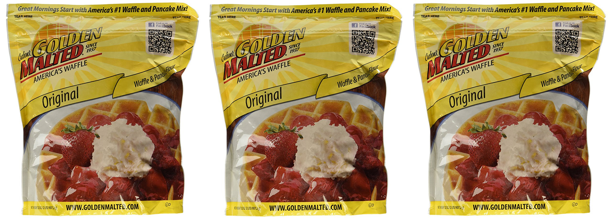 Golden Waffles Complete Waffles & Pancake Mix, 32 oz (2 lbs) - Complete NON-GMO Baking Mix [Pack of 3]