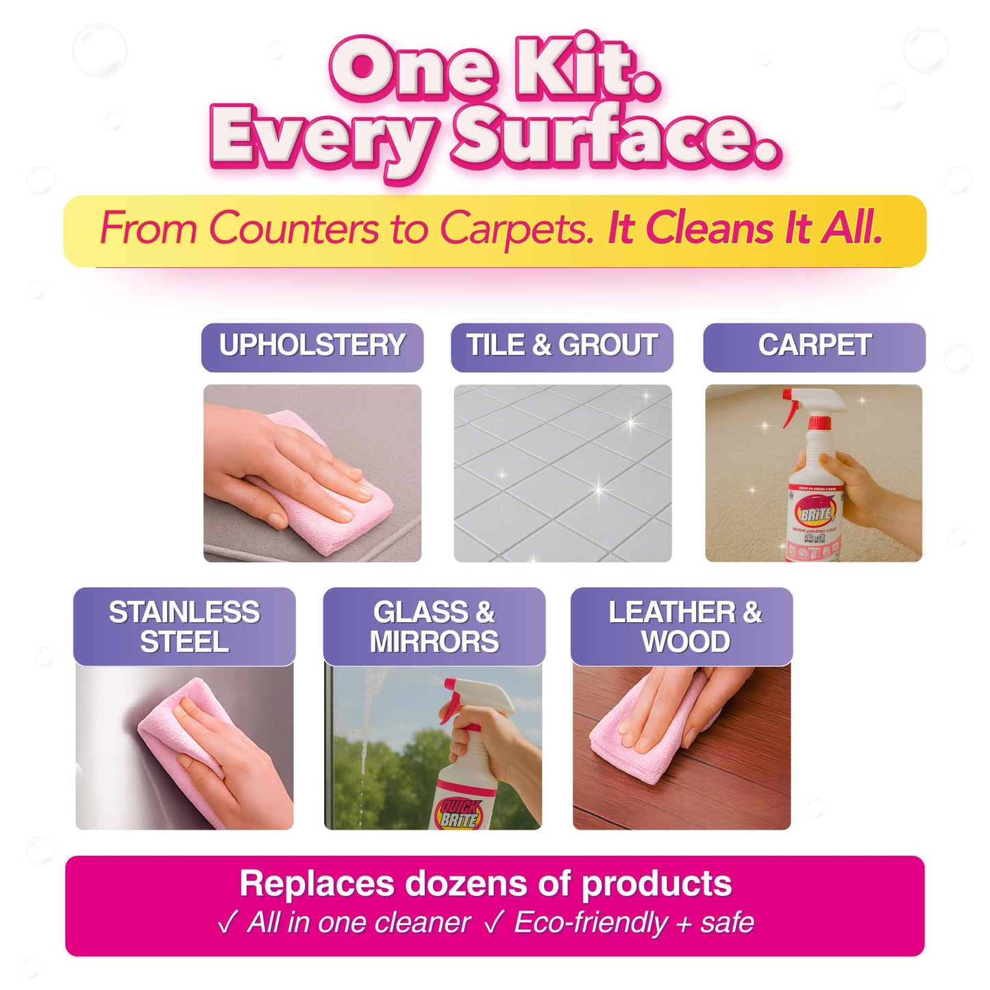 Quick 'n Brite Ultimate Cleaning Kit - Includes 32oz Paste, 16oz Super Shot, 2 Refillable Spray Bottles, Microfiber Towel, Scrubber Sponge & Quick